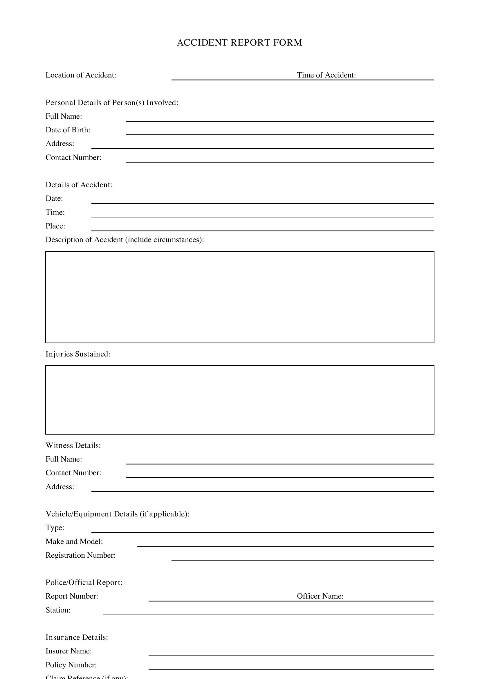 Accident Report Form Template - UK