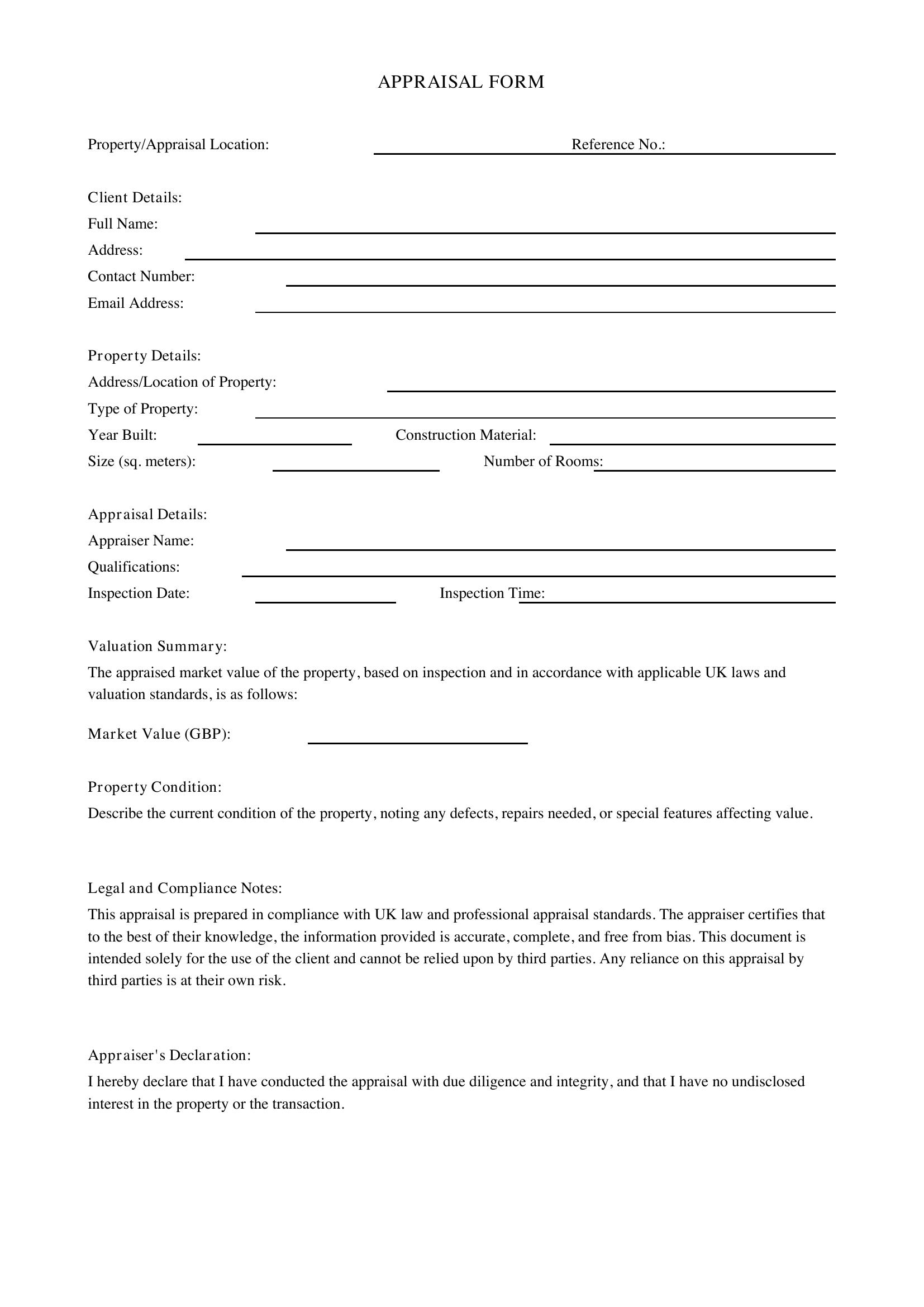 Appraisal Form Template - UK