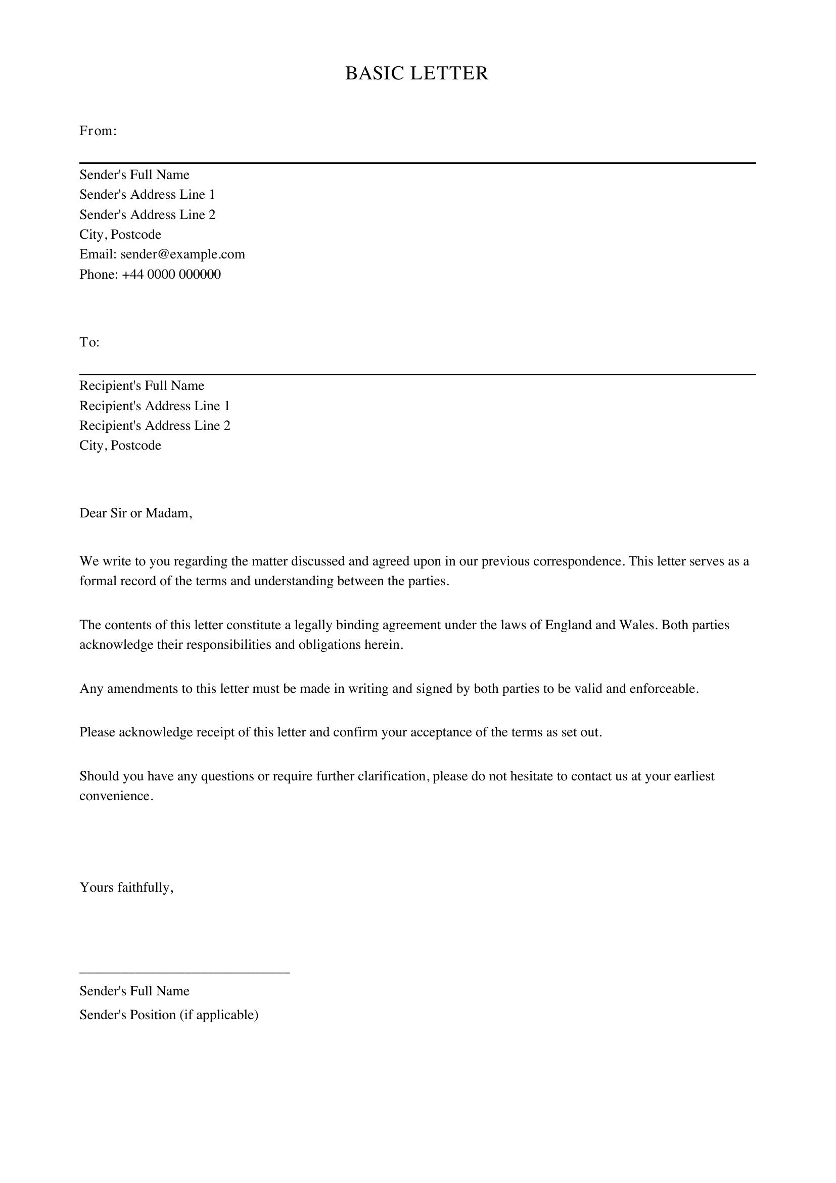 Basic Letter Template - UK