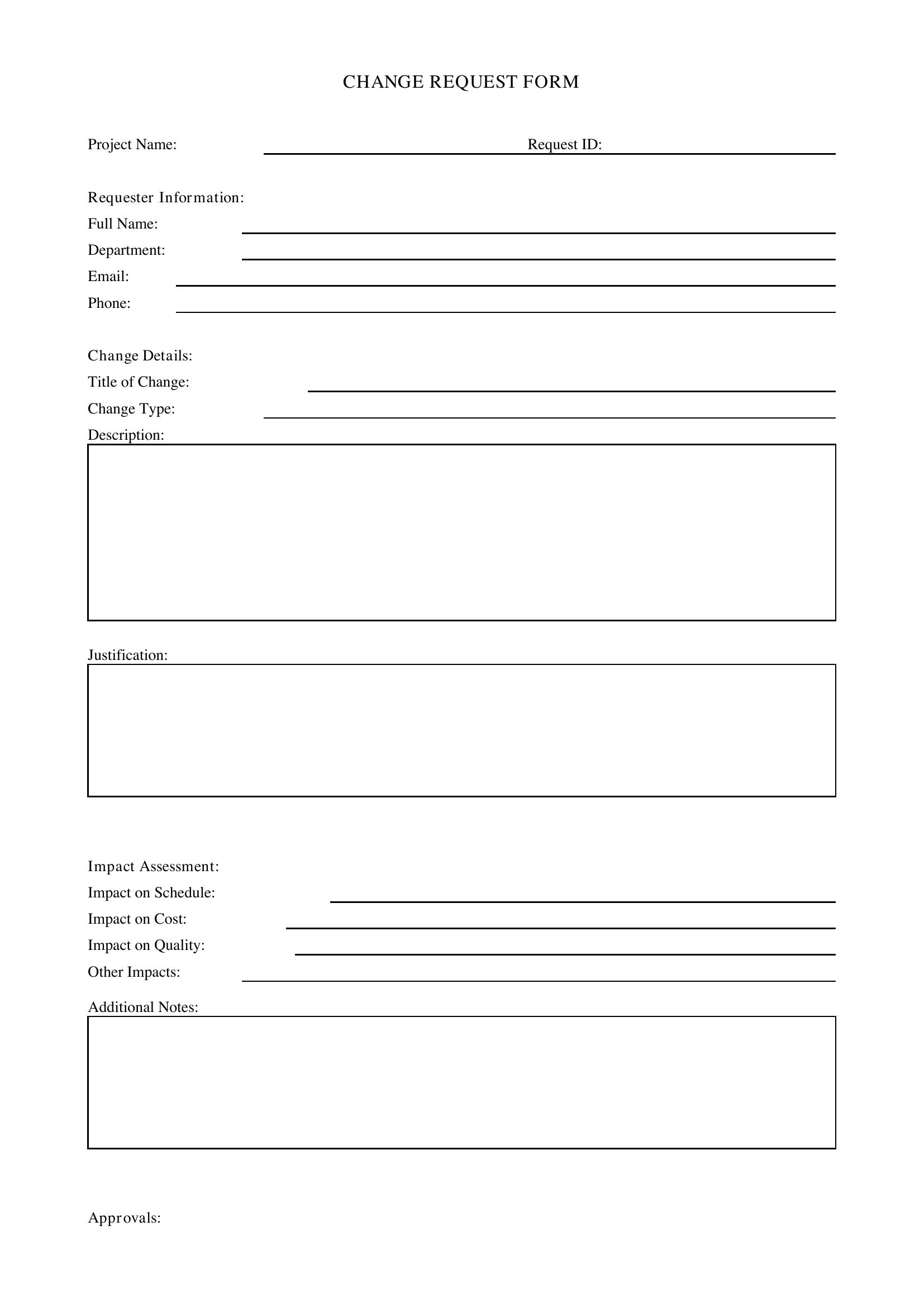 Change Request Form Template - UK