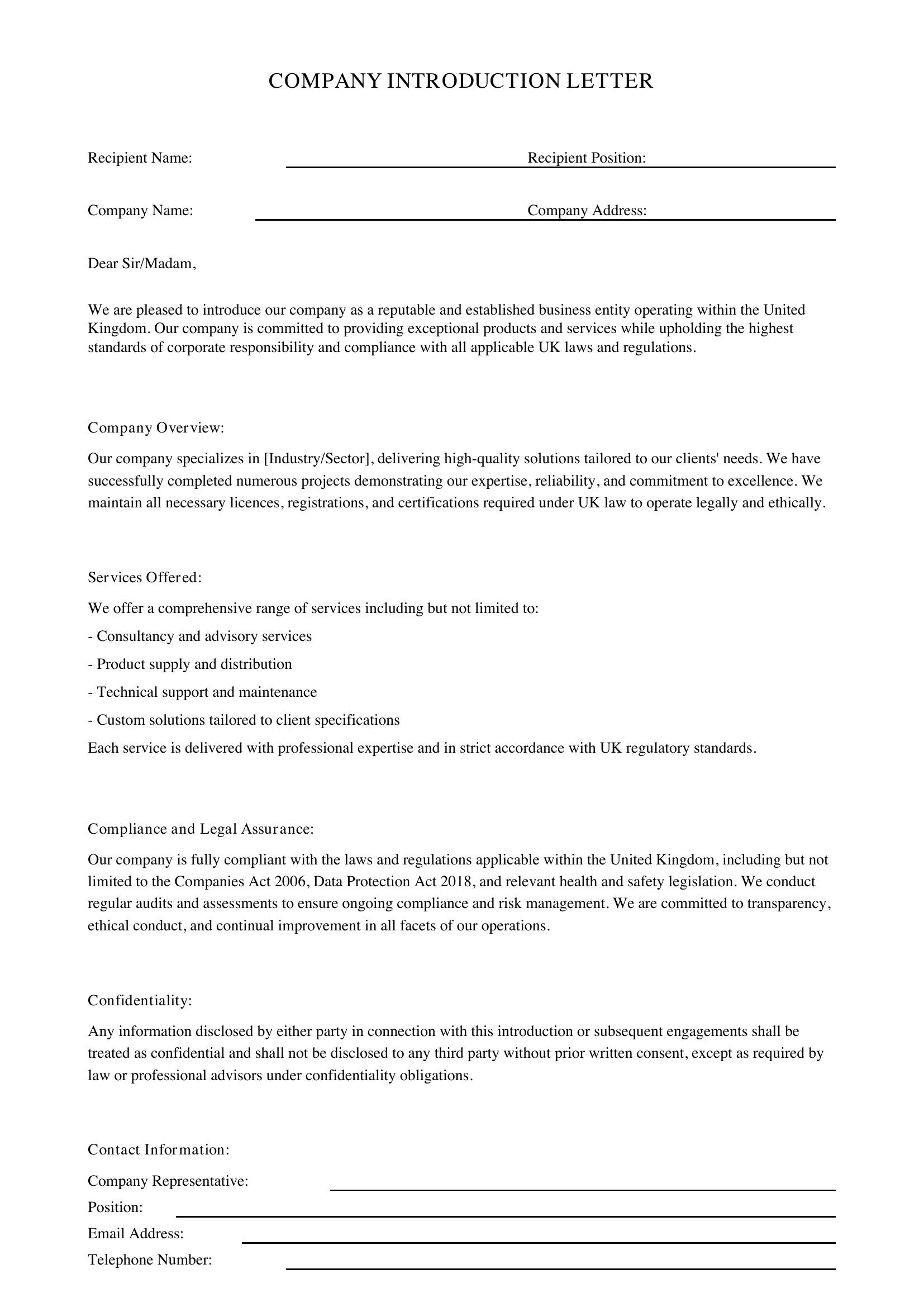 Company Introduction Letter Template - UK