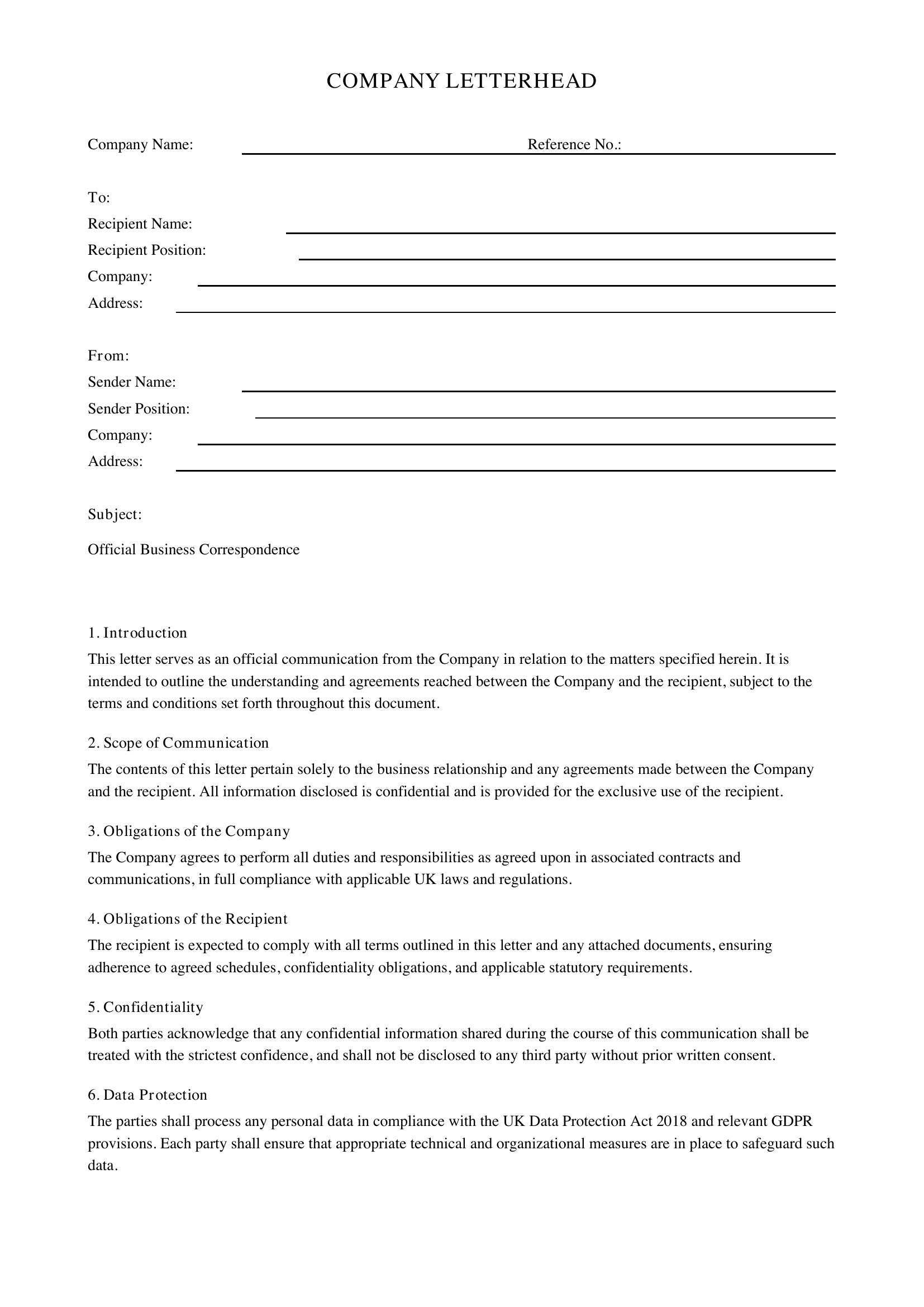 Company Letter Template - UK
