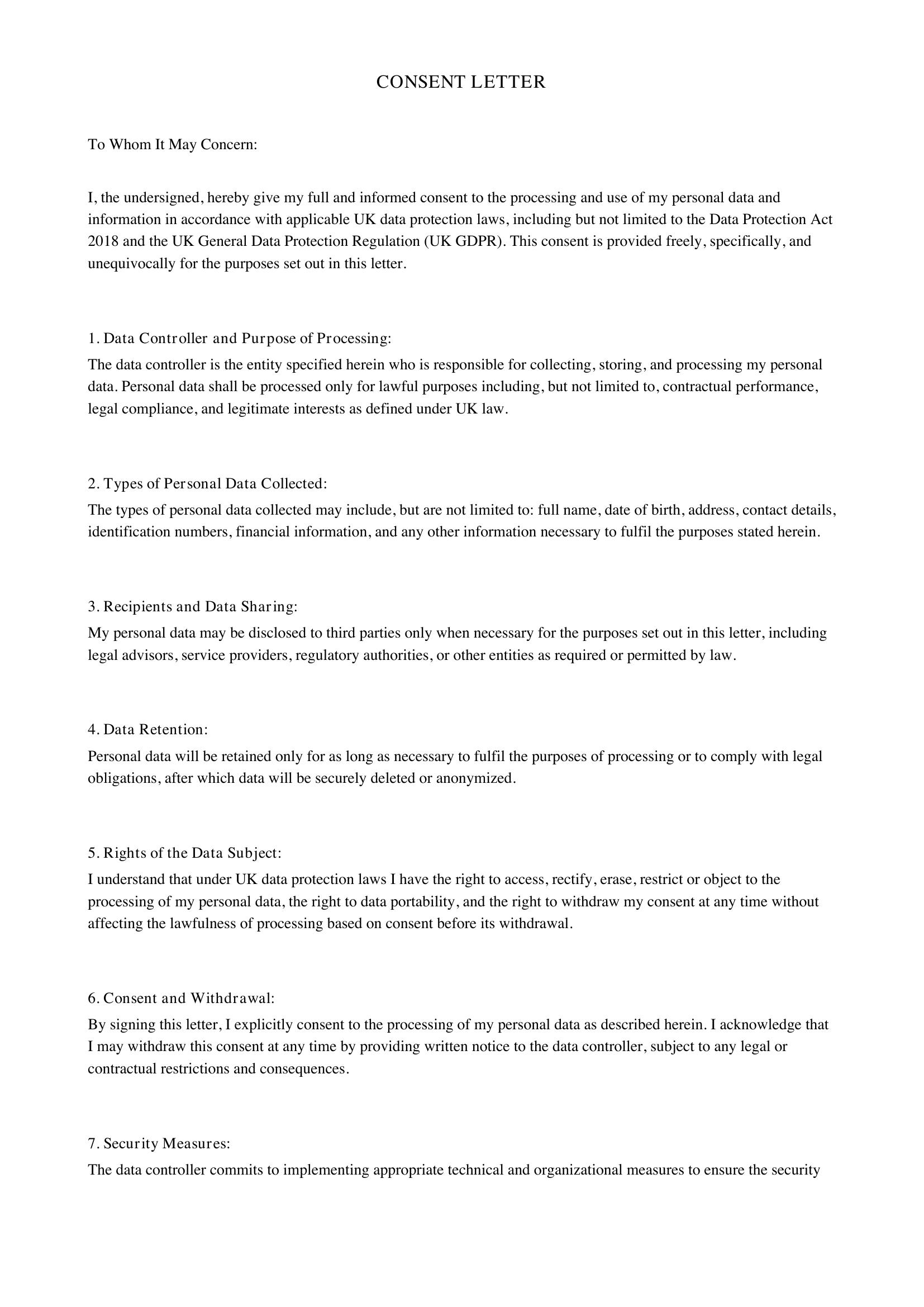 Consent Letter Template - UK