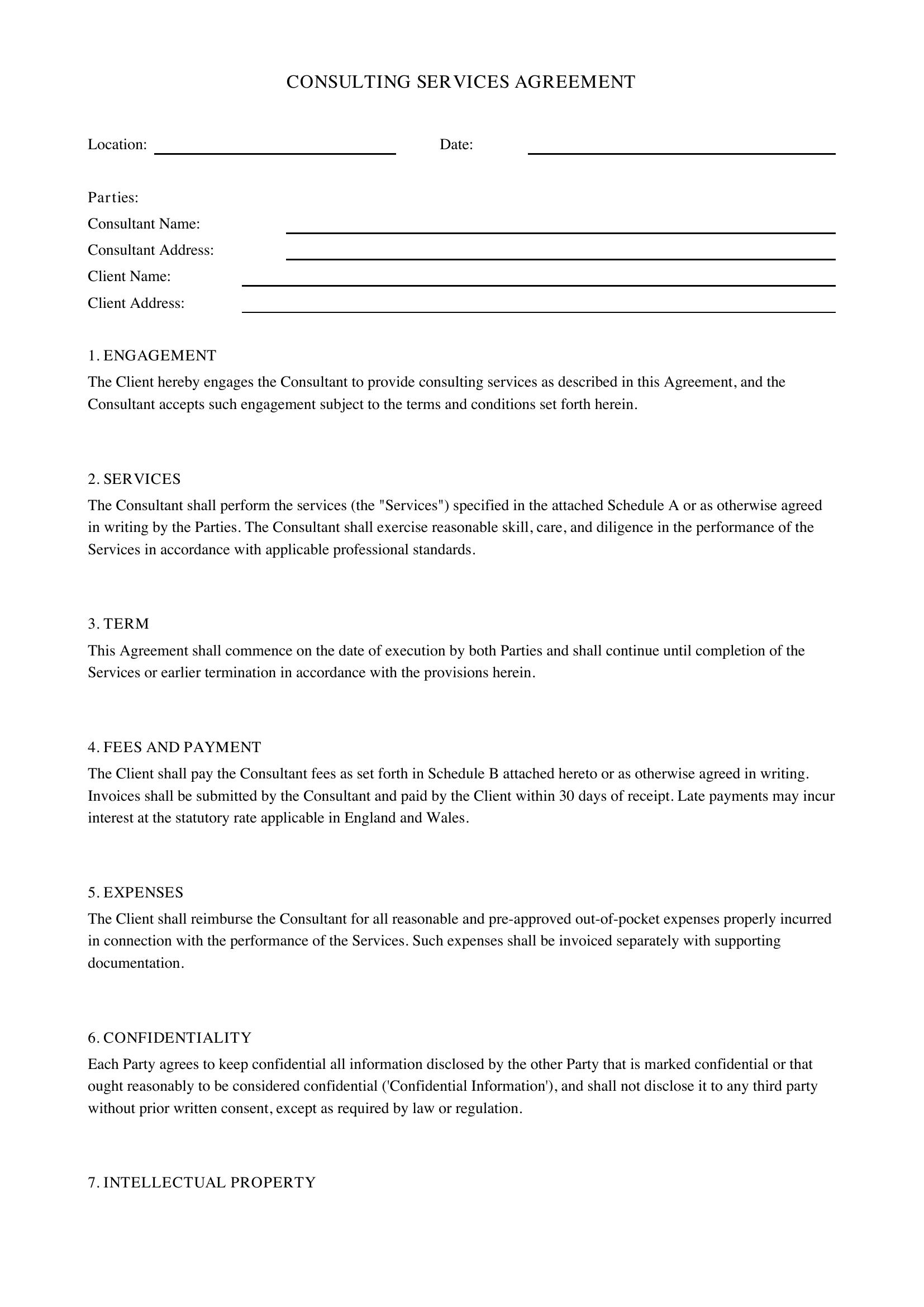 Consulting Contract Template - UK