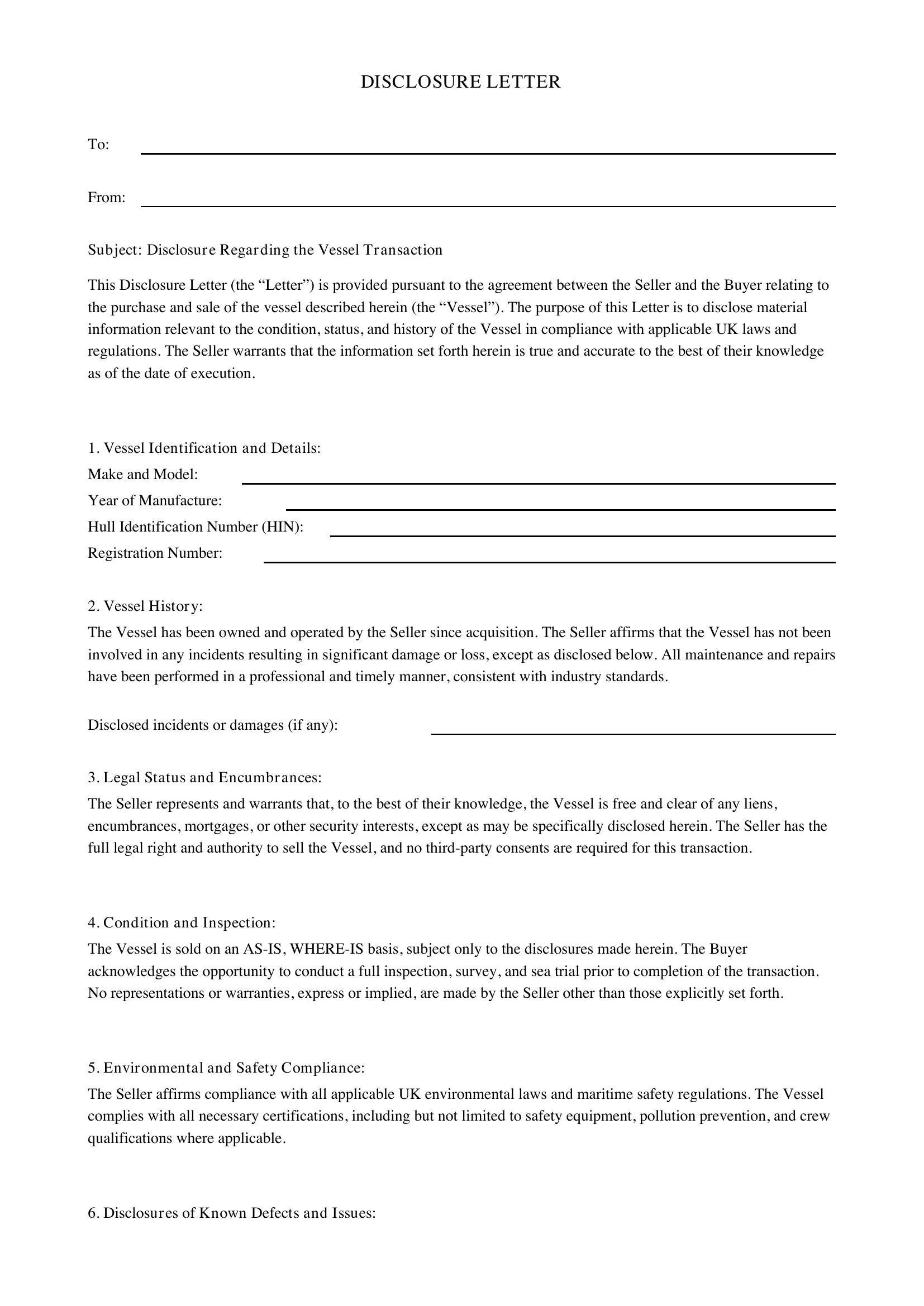 Disclosure Letter Template - UK