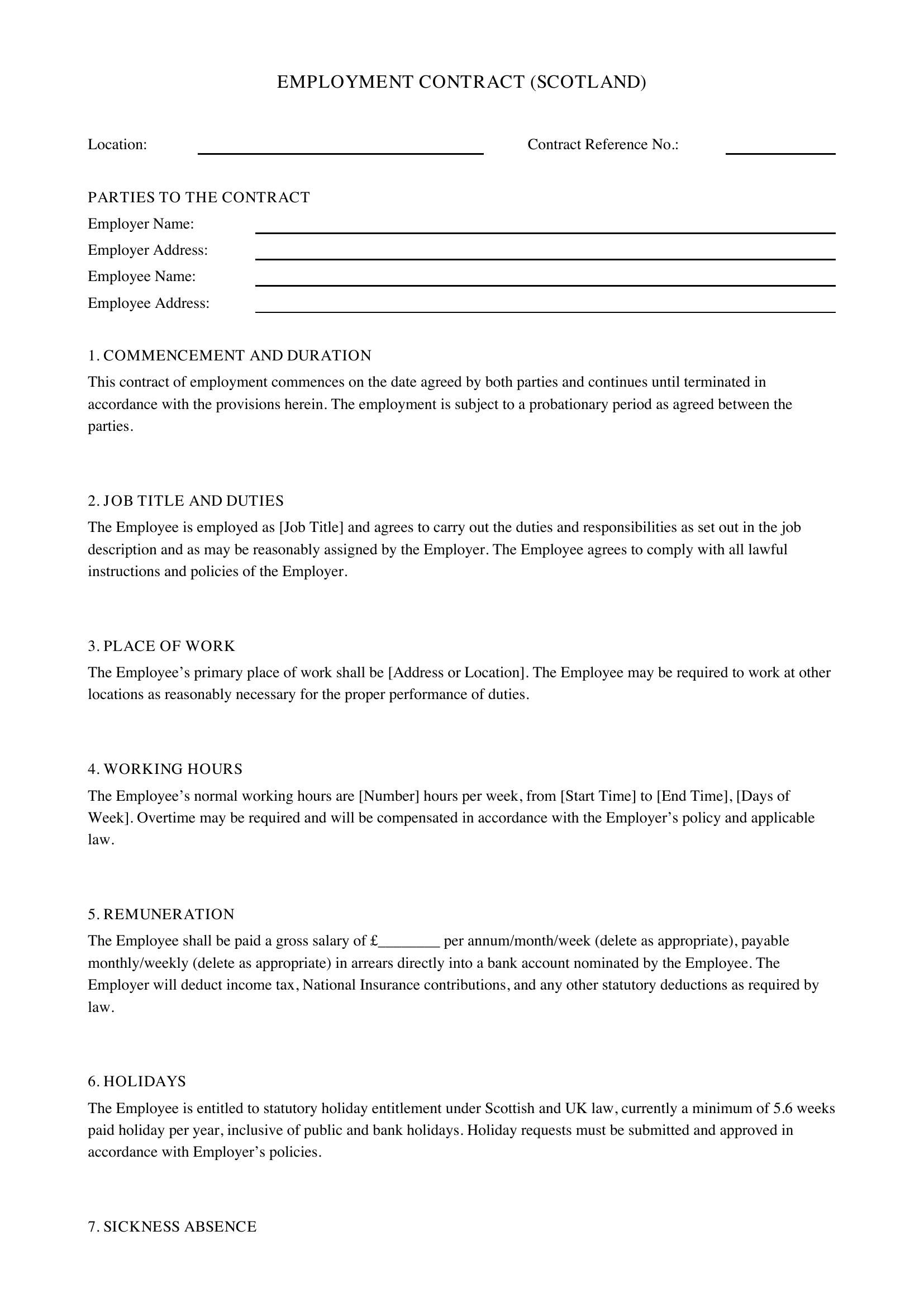 Employment Contract Scotland Template - UK
