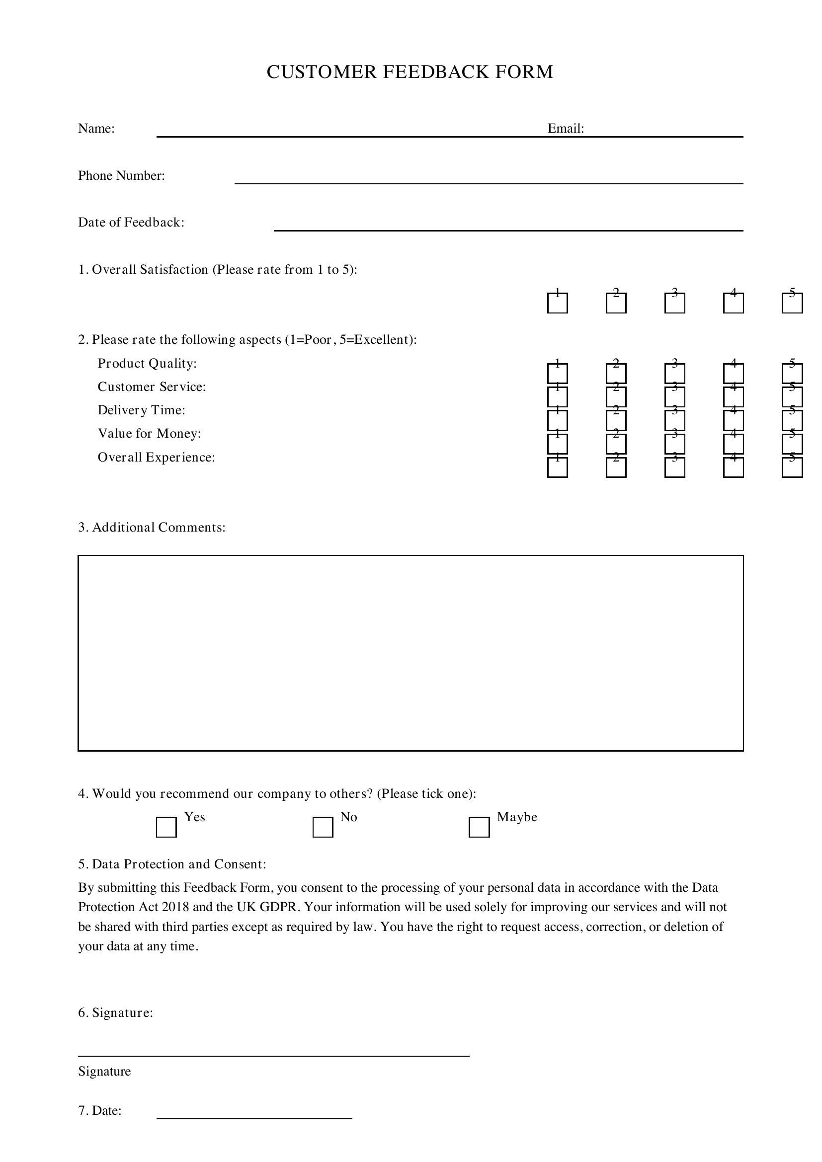 Feedback Form Template - UK