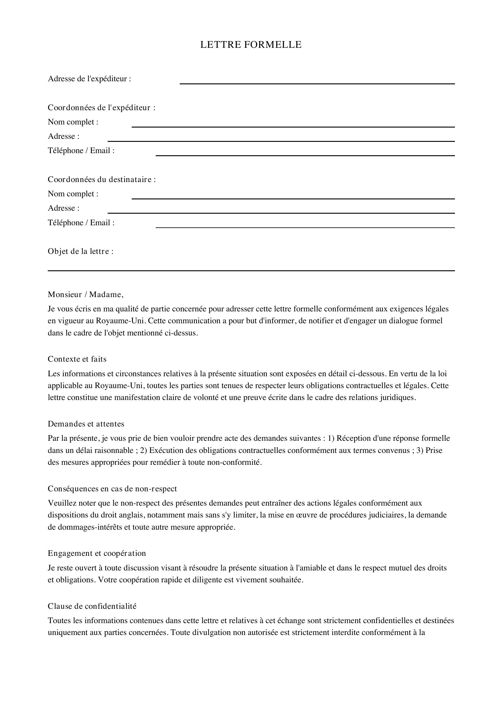 French Letter Template - UK