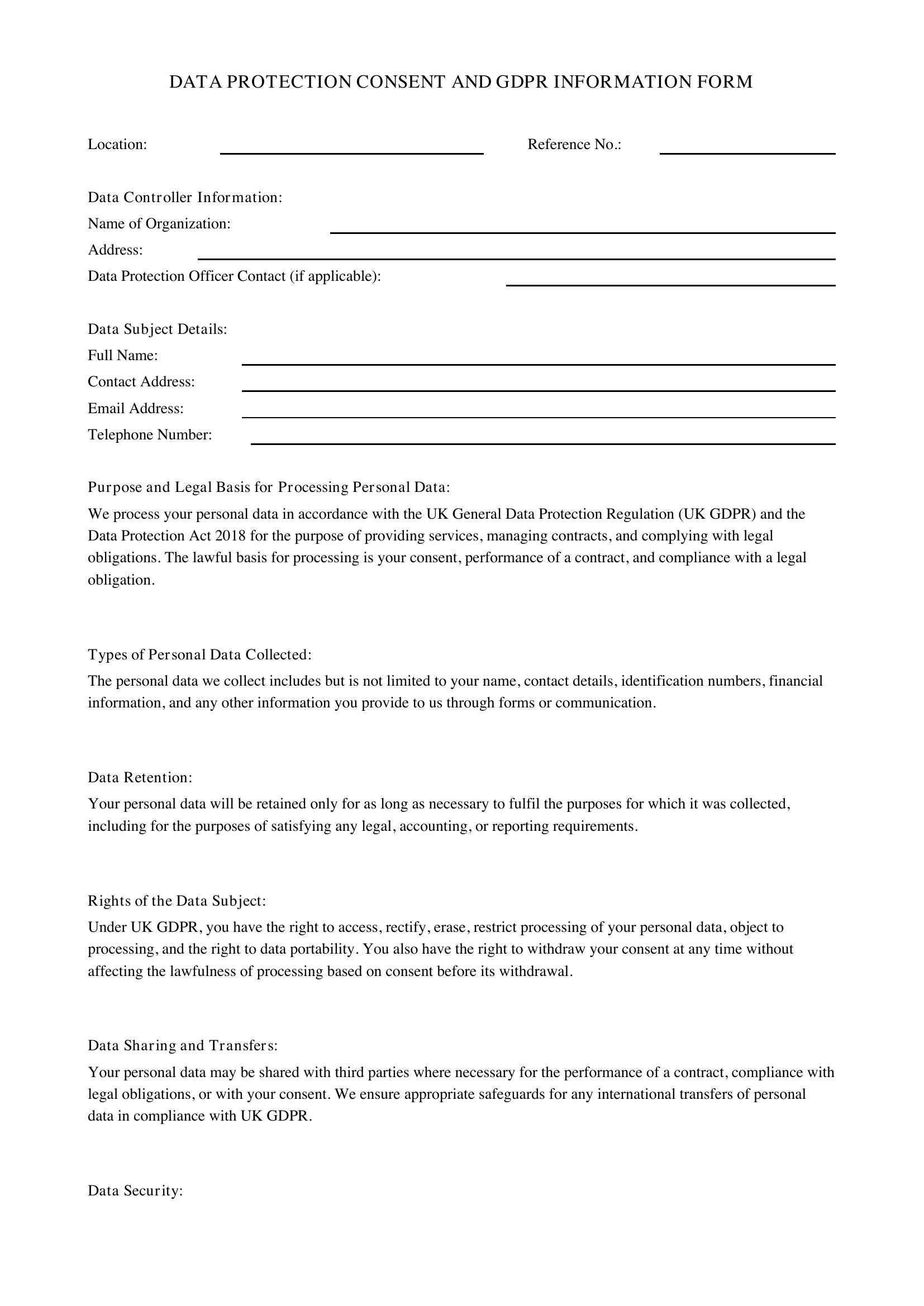 Gdpr Form Template - UK