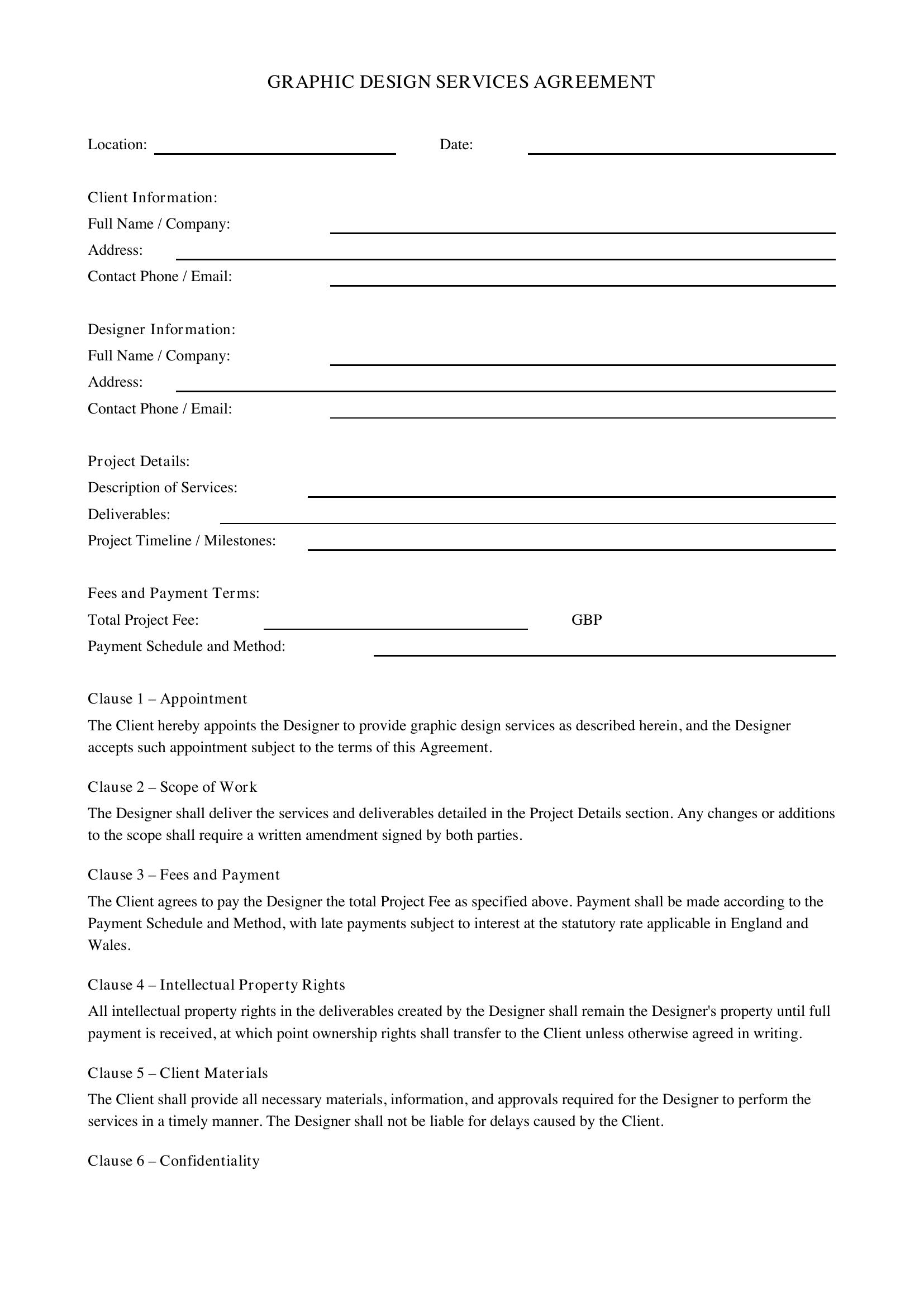 Graphic Design Contract Template - UK