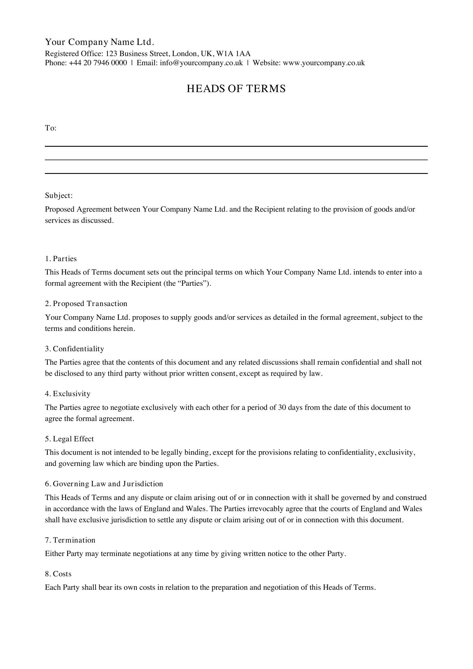Headed Letter Template - UK