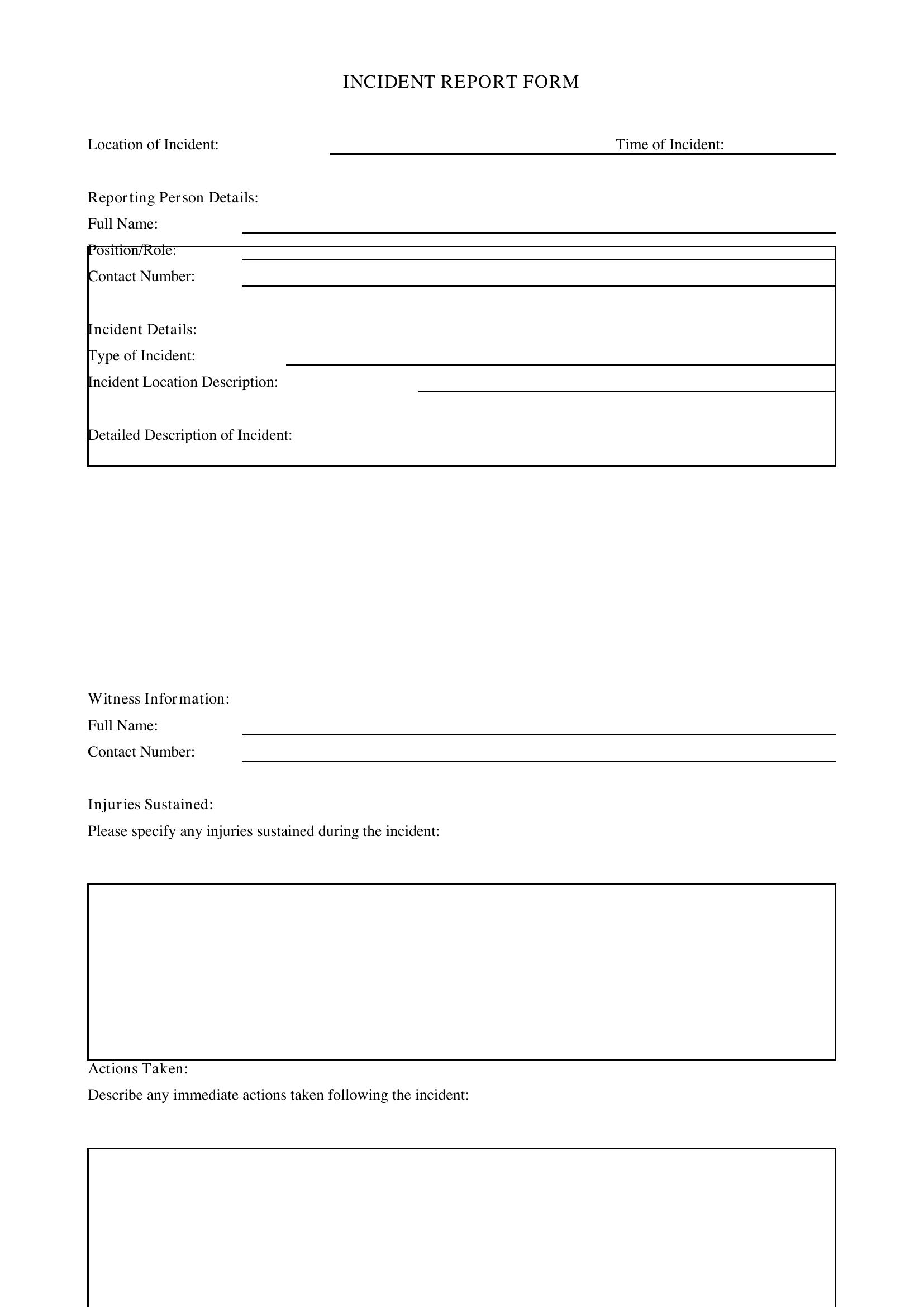 Incident Form Template - UK