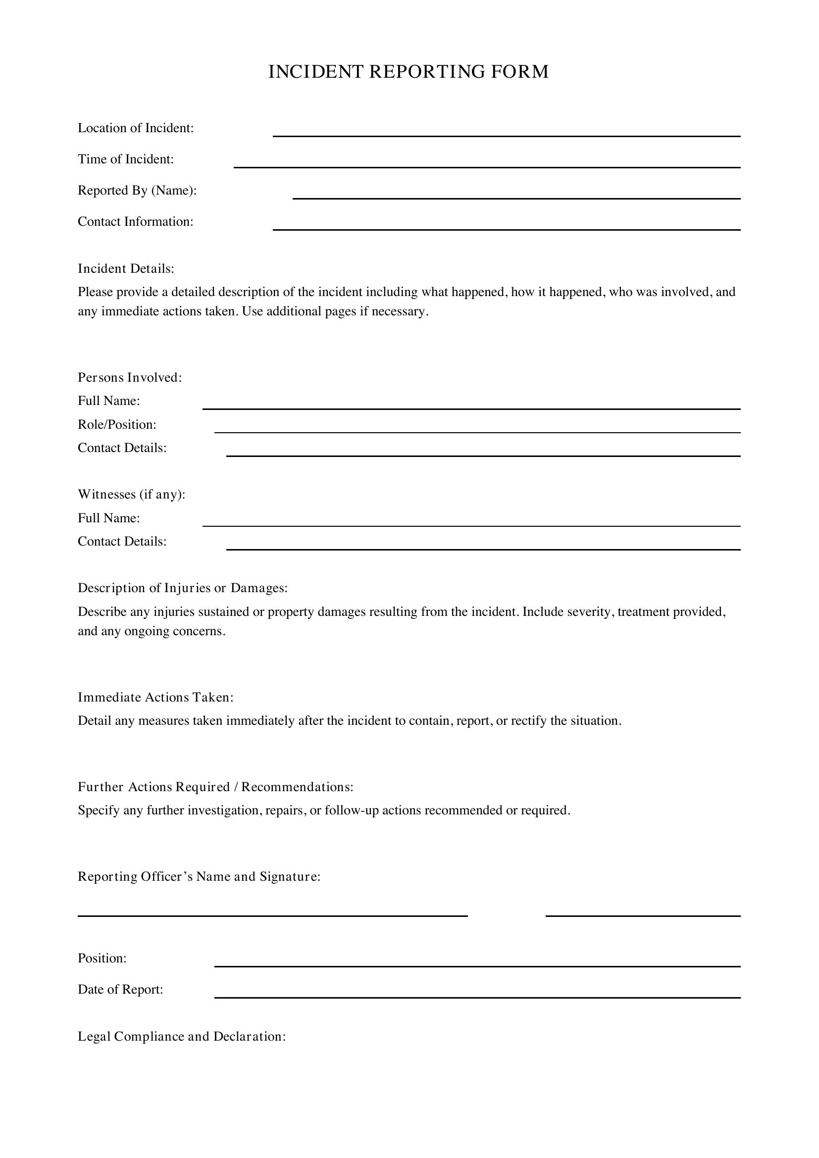 Incident Reporting Form Template - UK
