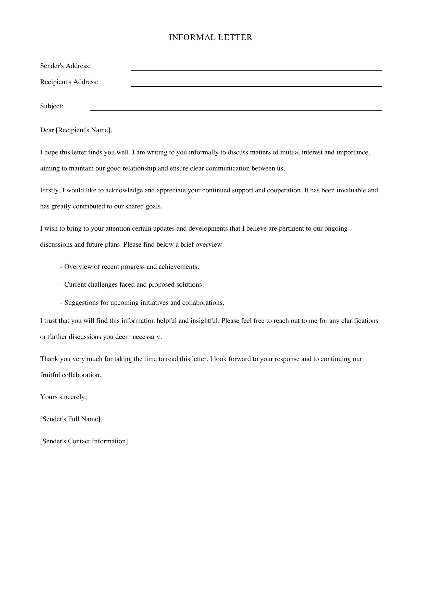 Informal Letter Template - UK