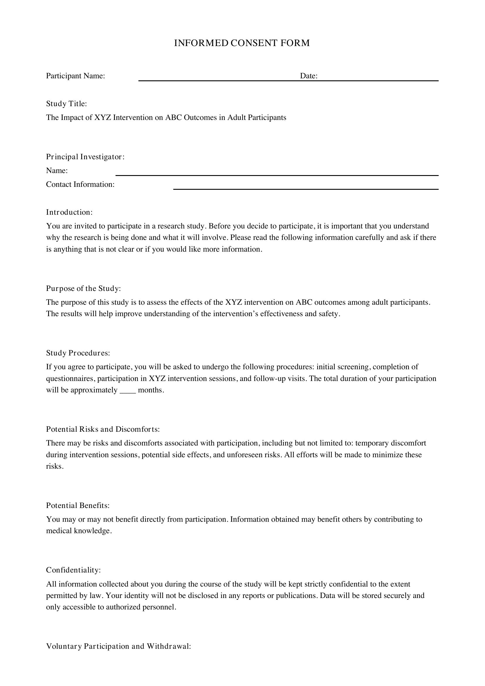 Informed Consent Form Template - UK