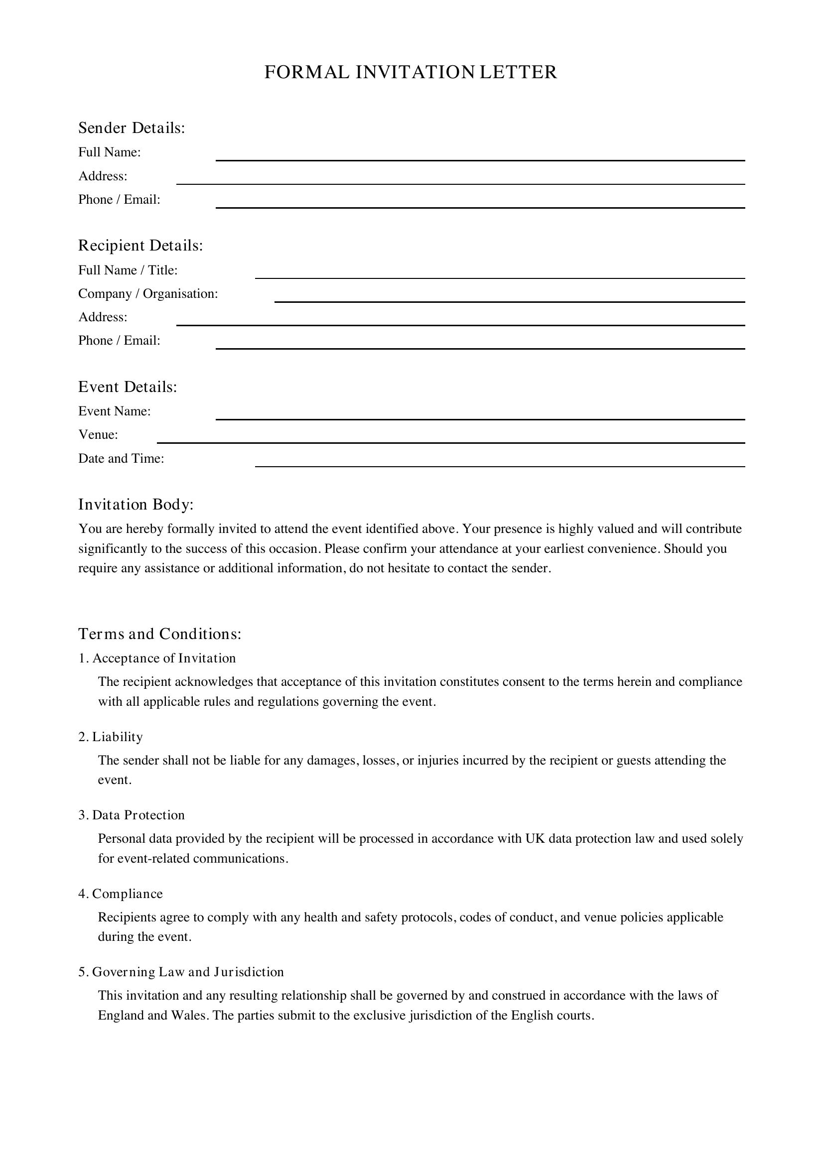 Invitation Letter Template - UK