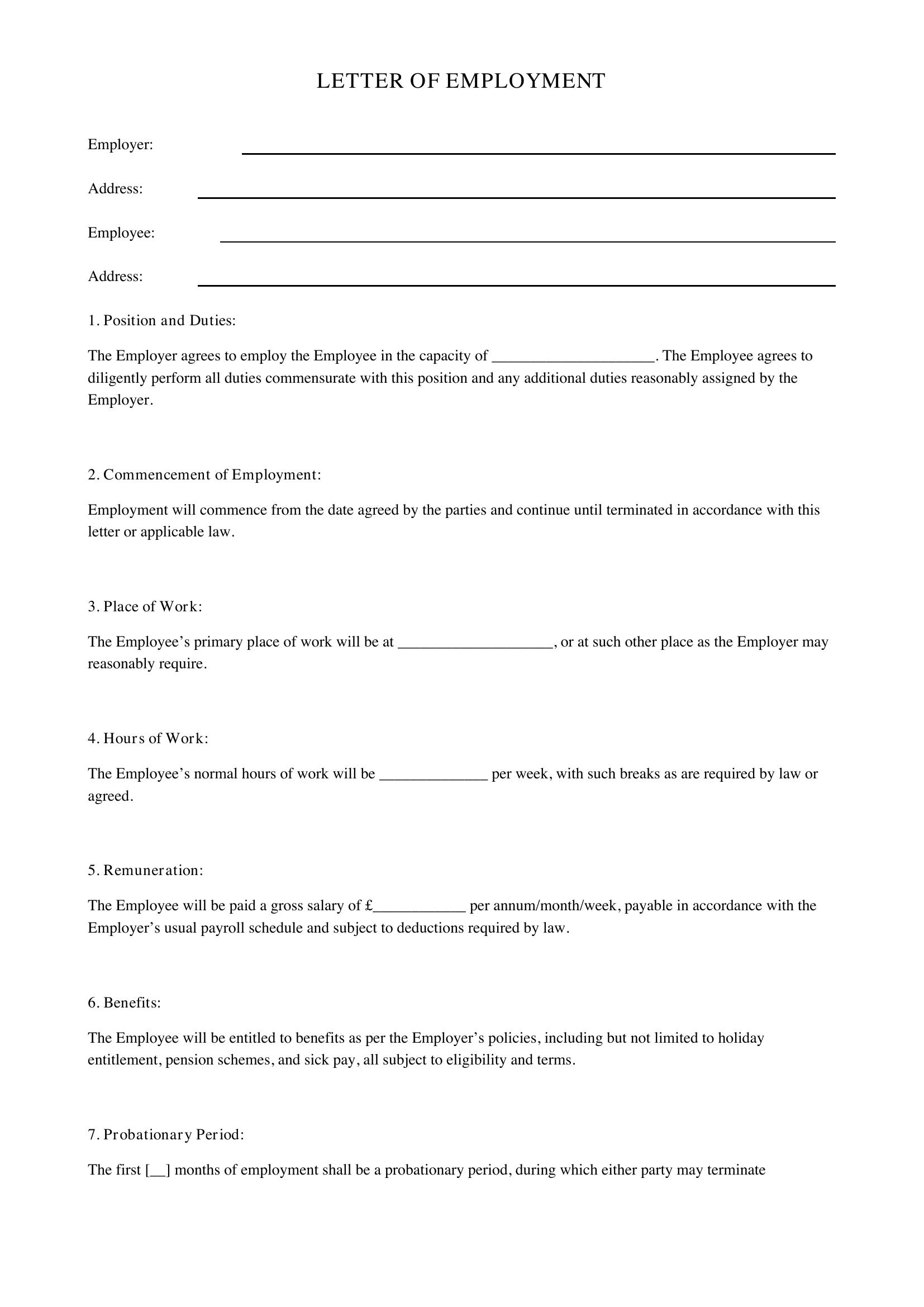 Job Letter Template - UK