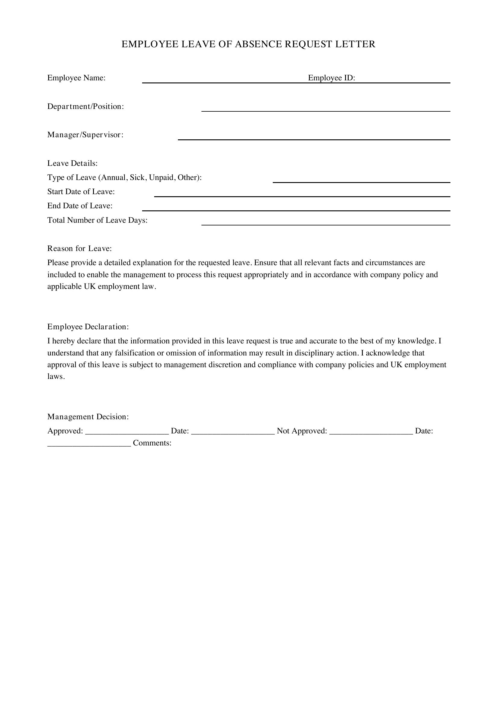 Leave Letter Template - UK