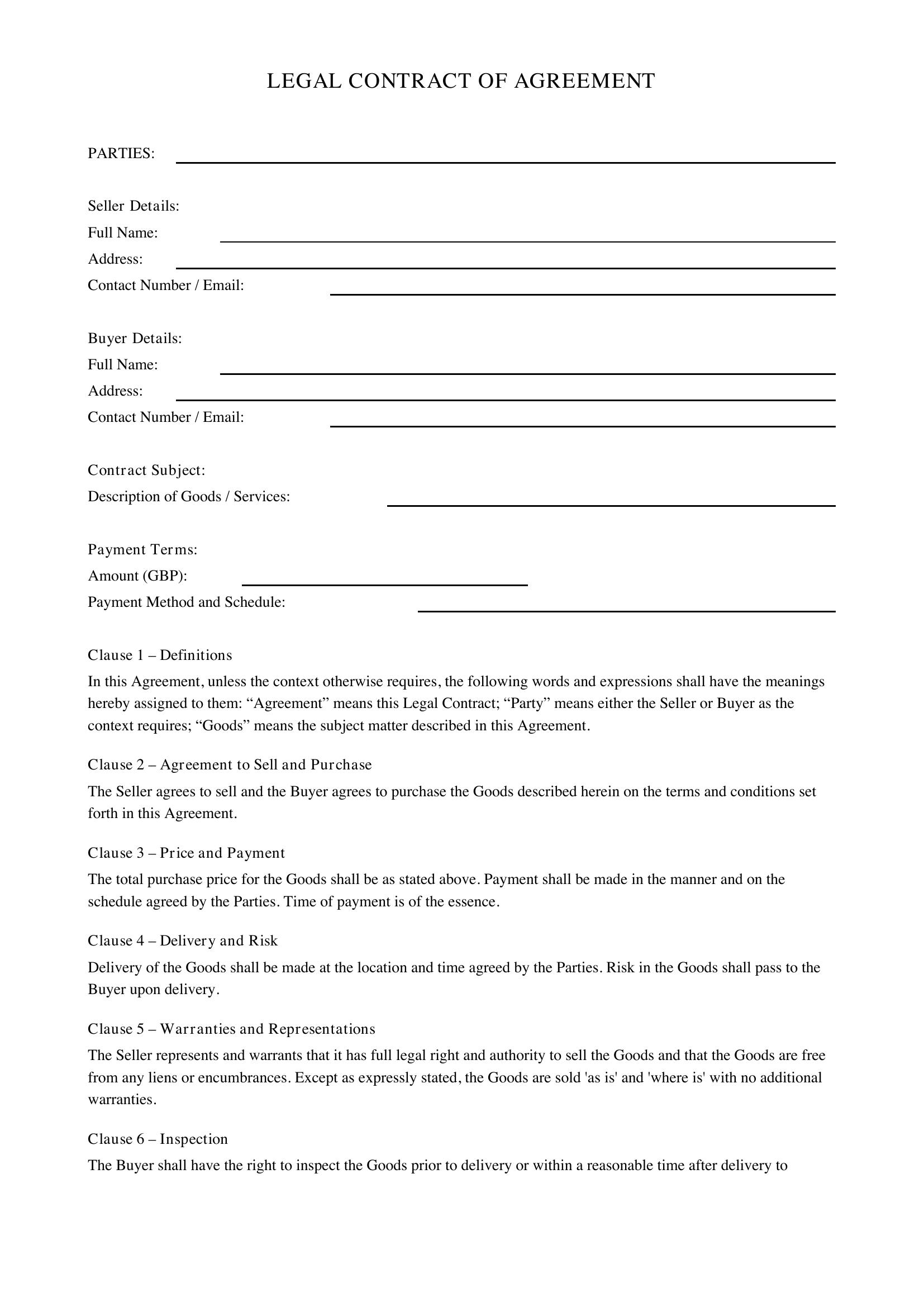 Legal Contract Template - UK