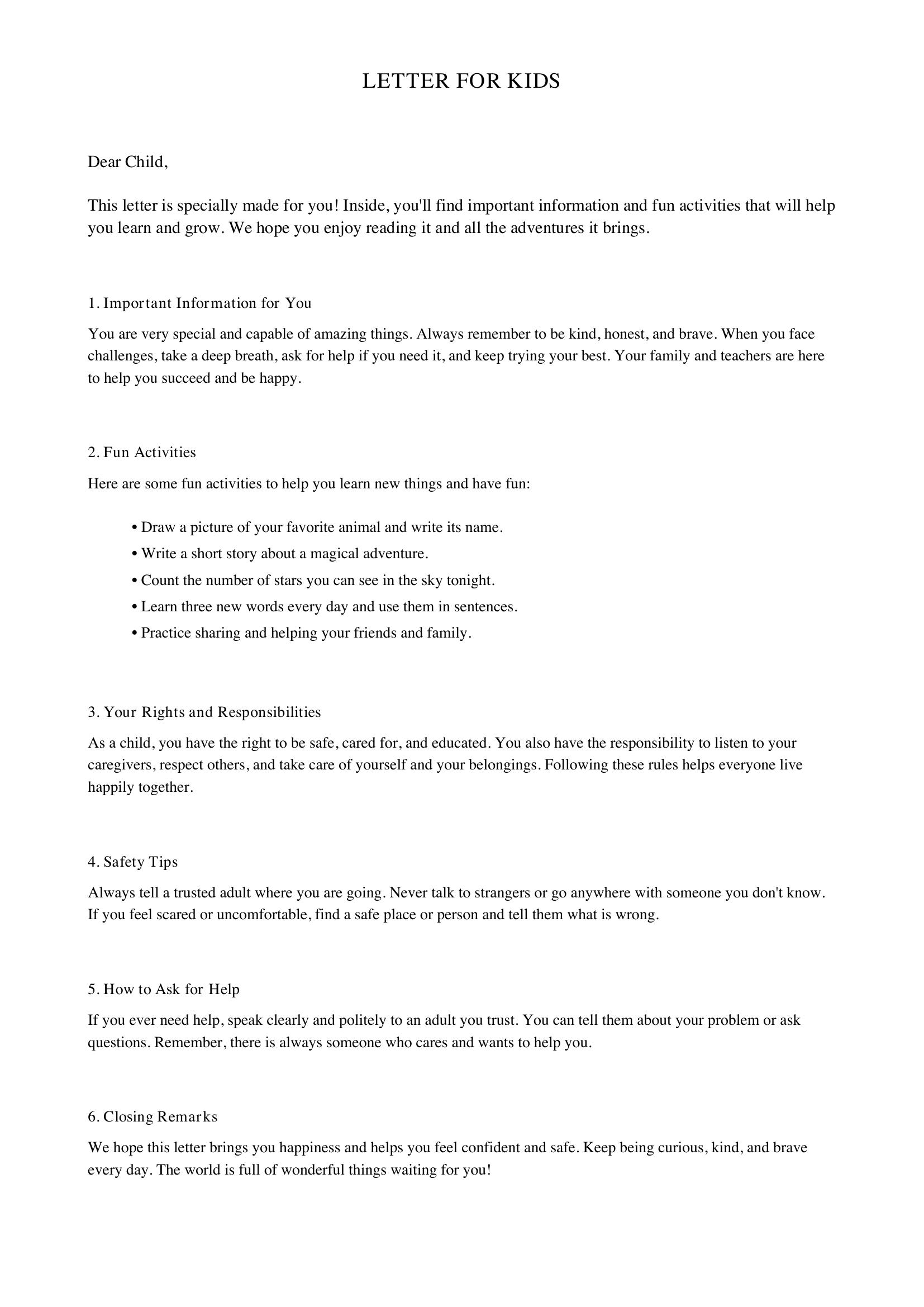 Letter For Kids Template - UK