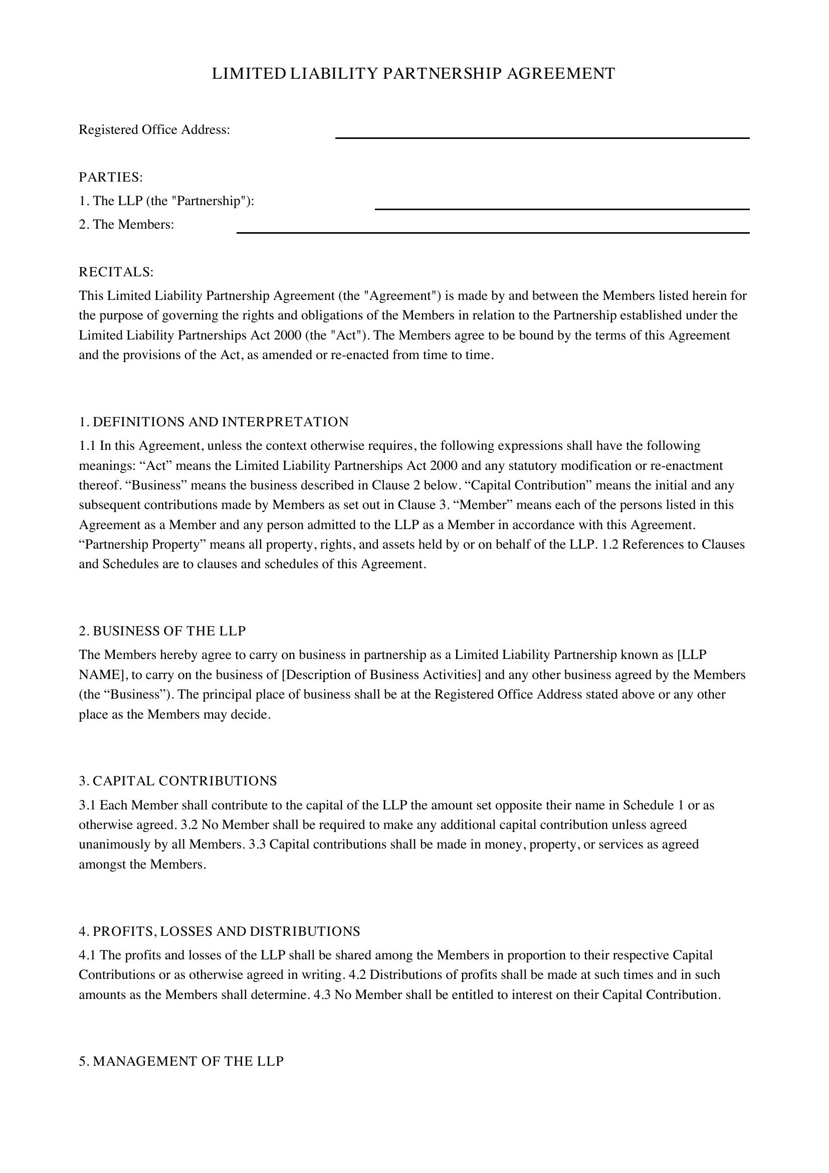 Llp Agreement Template - UK