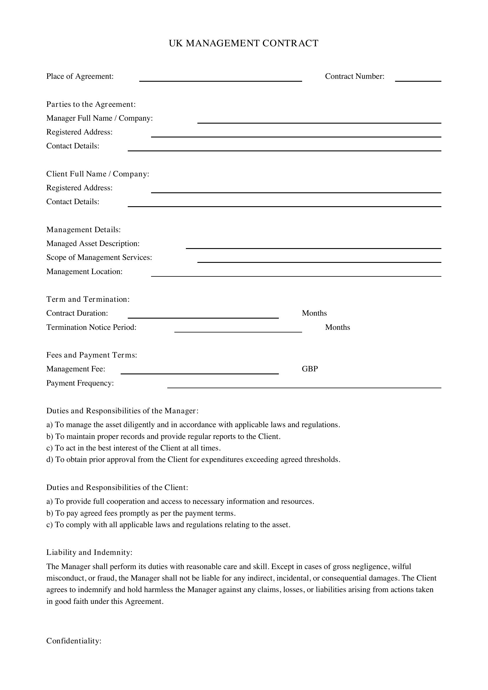 Management Contract Template - UK