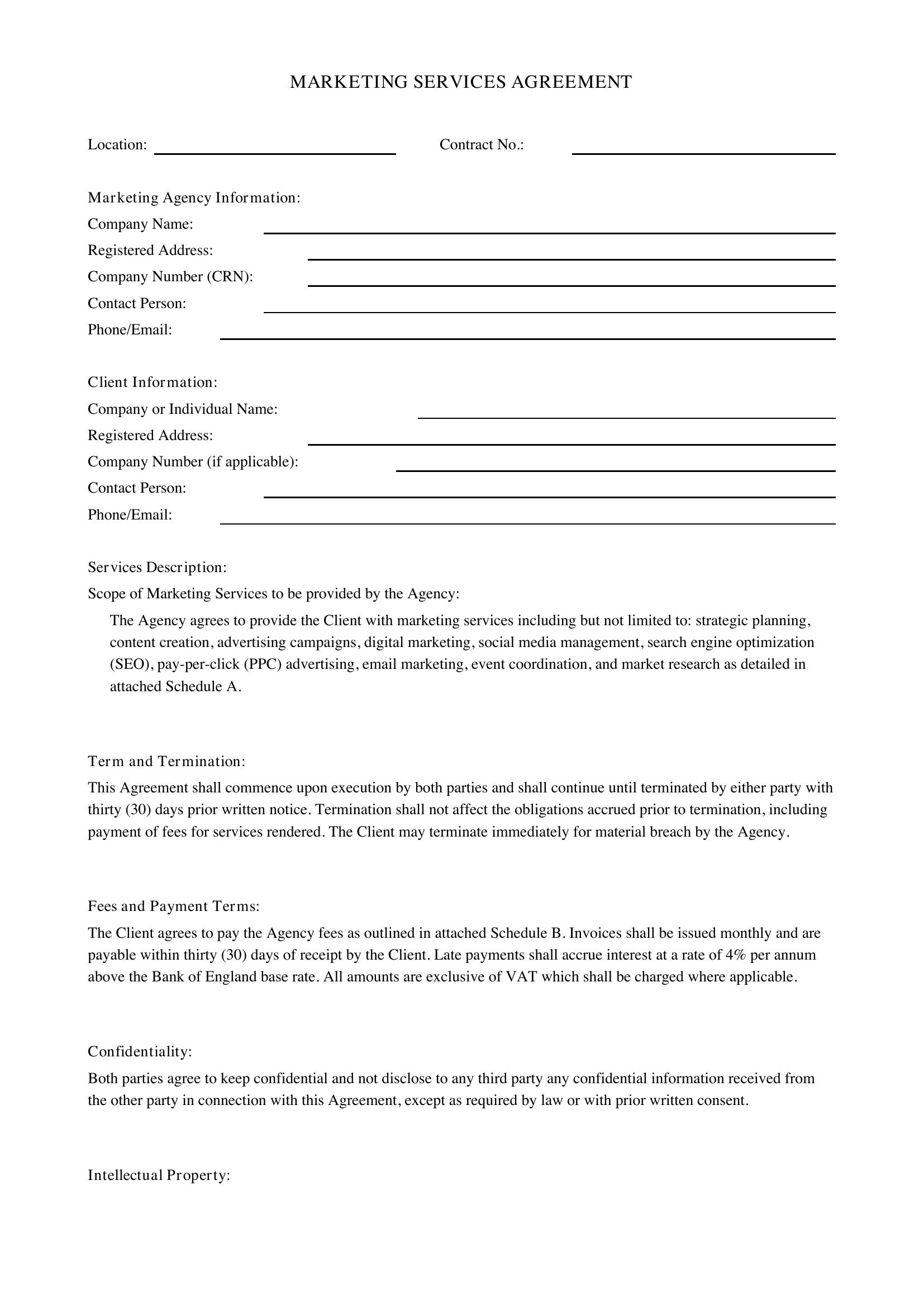 Marketing Contract Template - UK