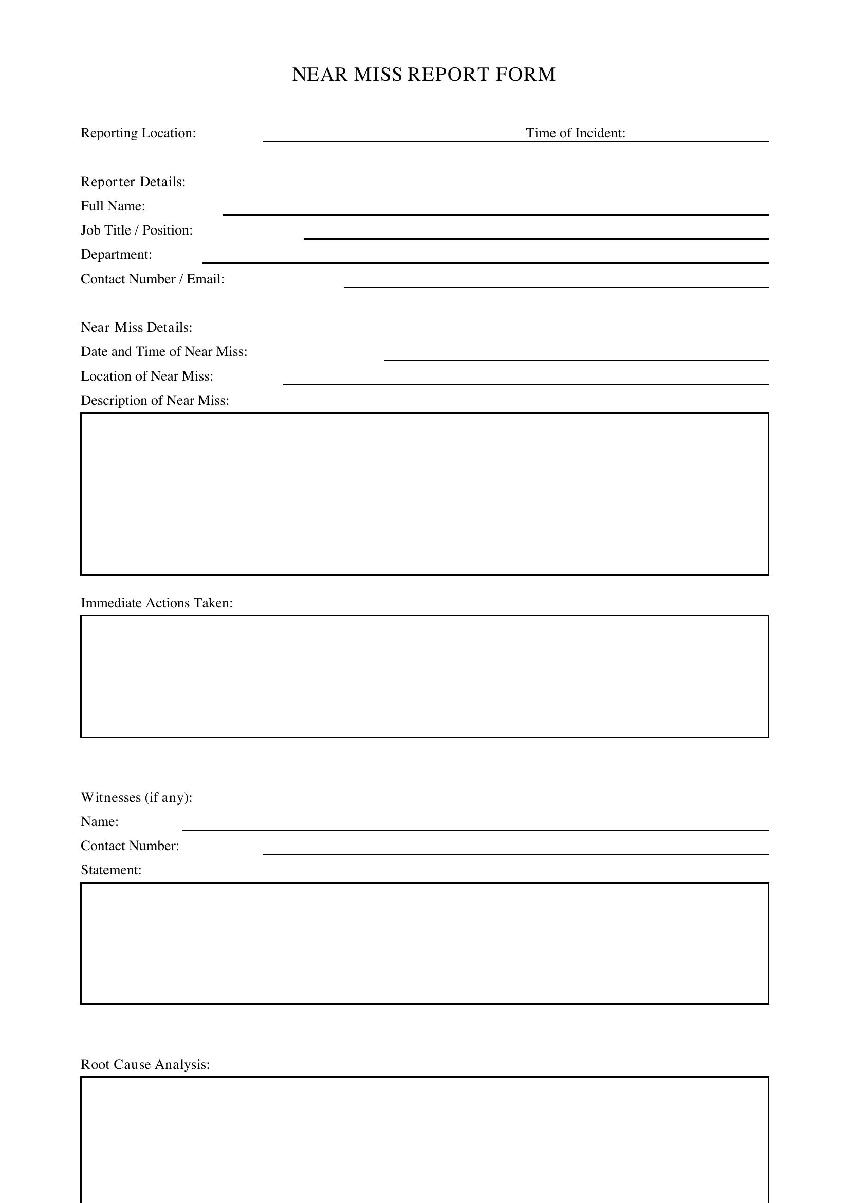 Near Miss Form Template - UK
