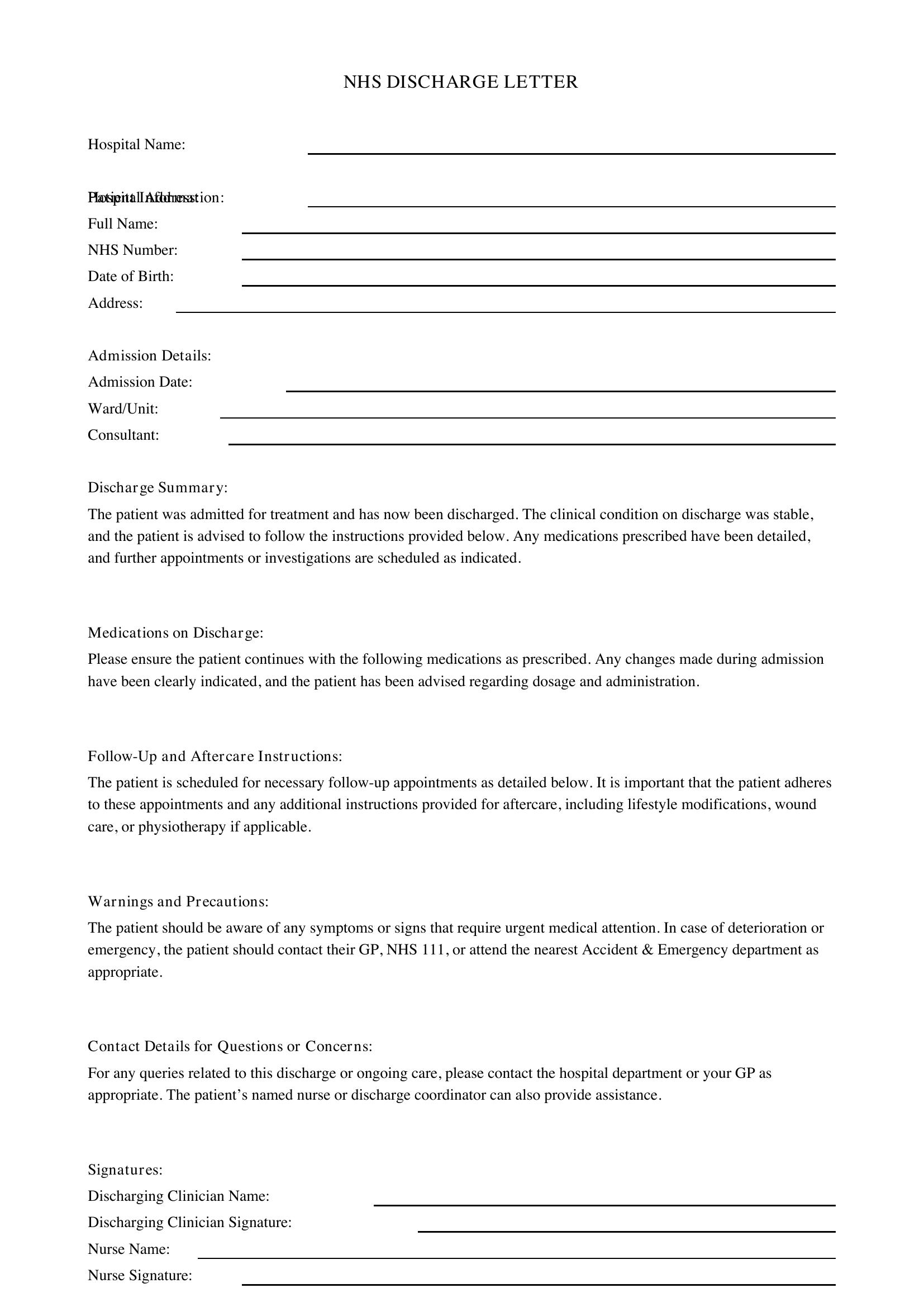 Nhs Discharge Letter Template - UK