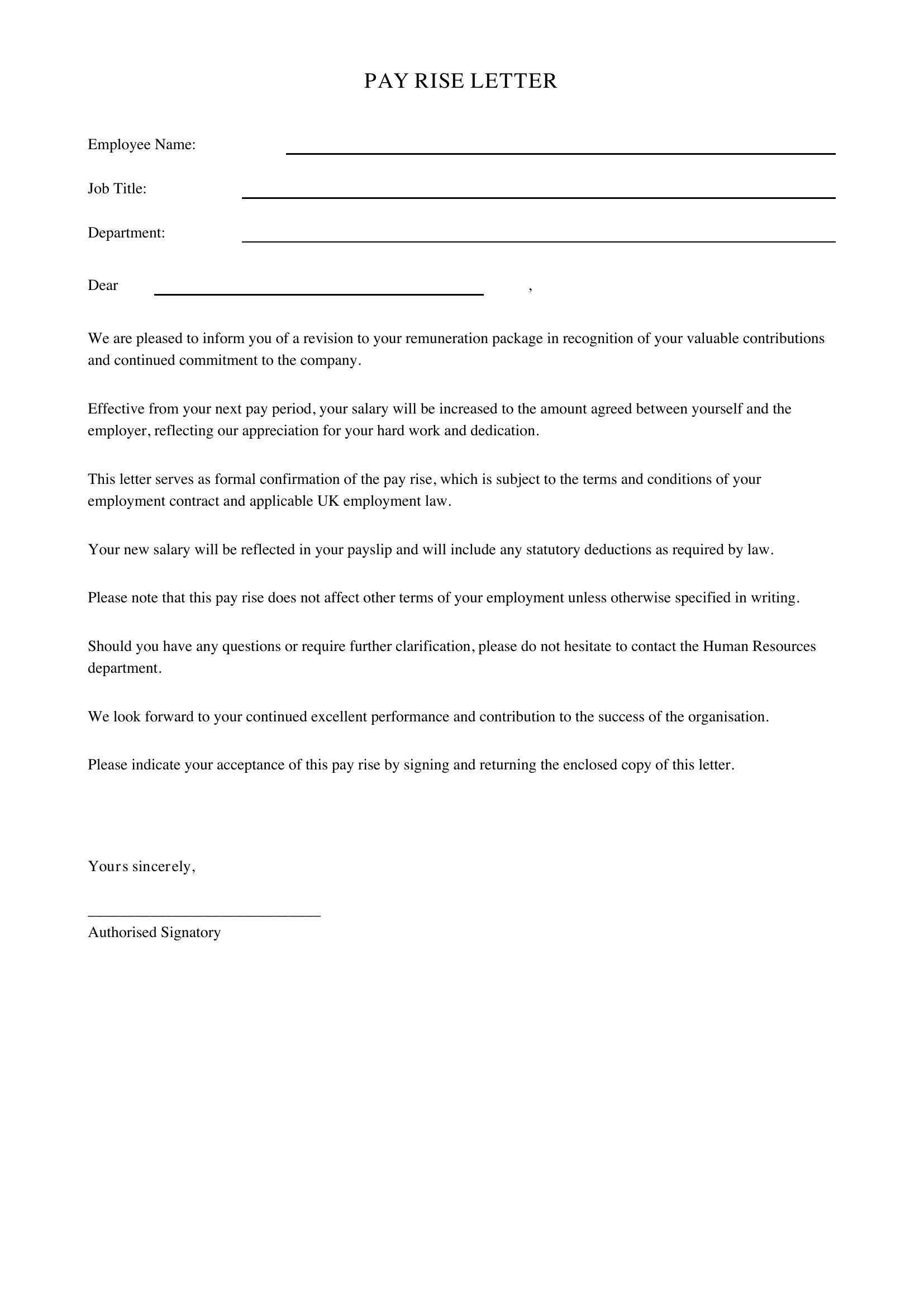 Pay Rise Letter Template - UK