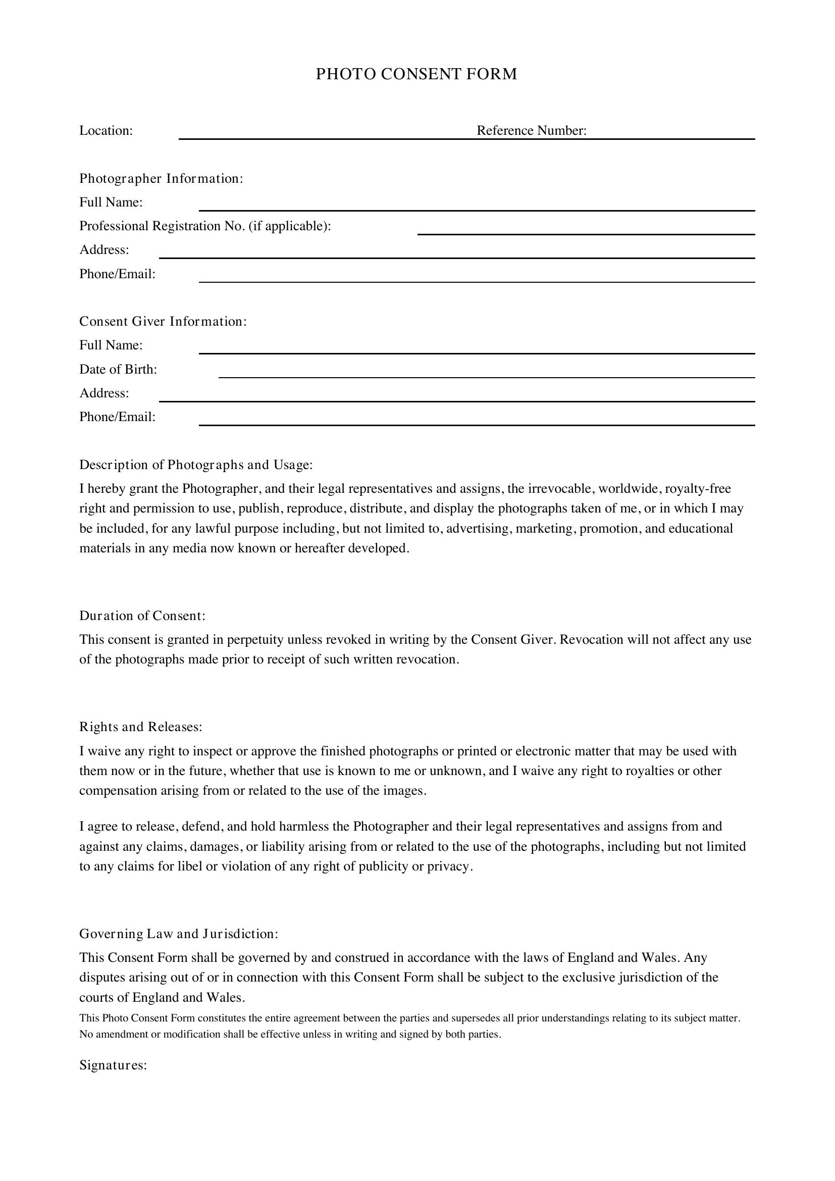 Photo Consent Form Template - UK