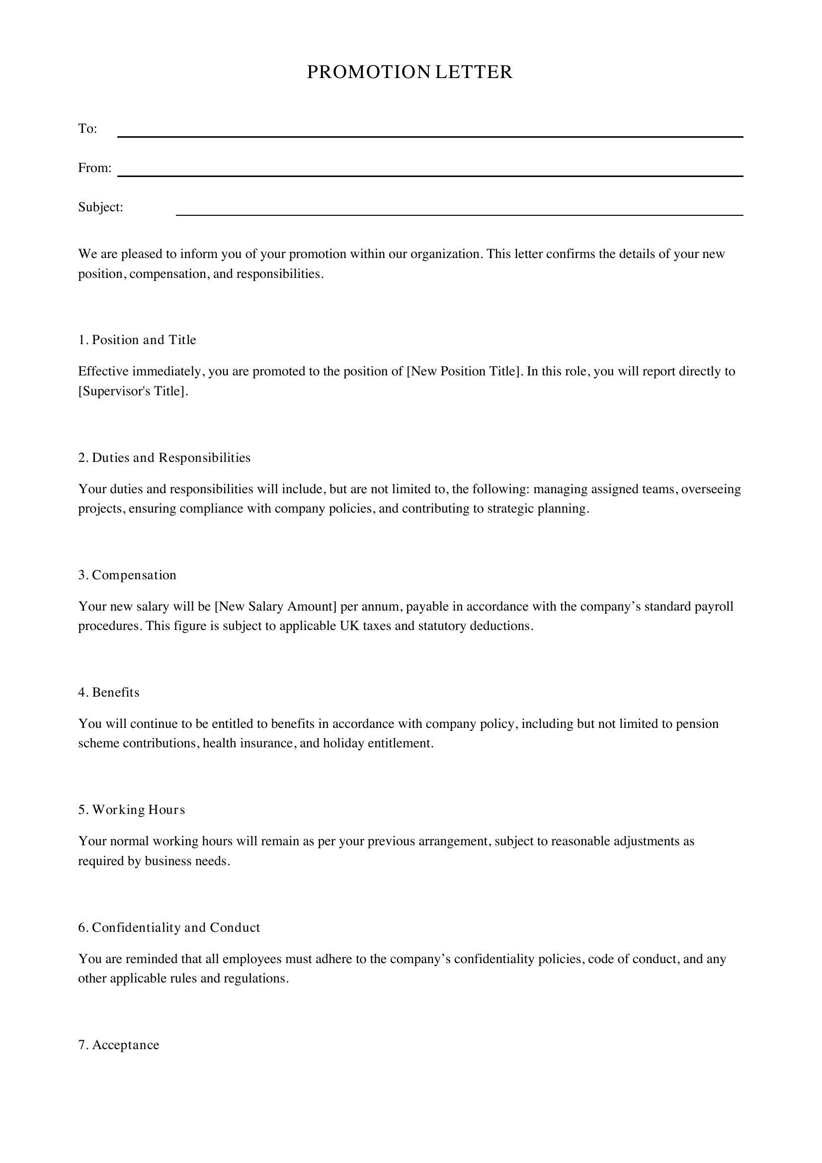 Promotion Letter Template - UK