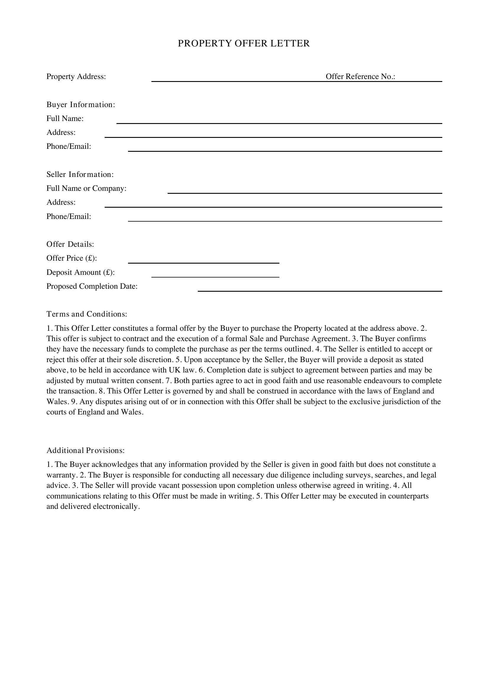 Property Offer Letter Template - UK