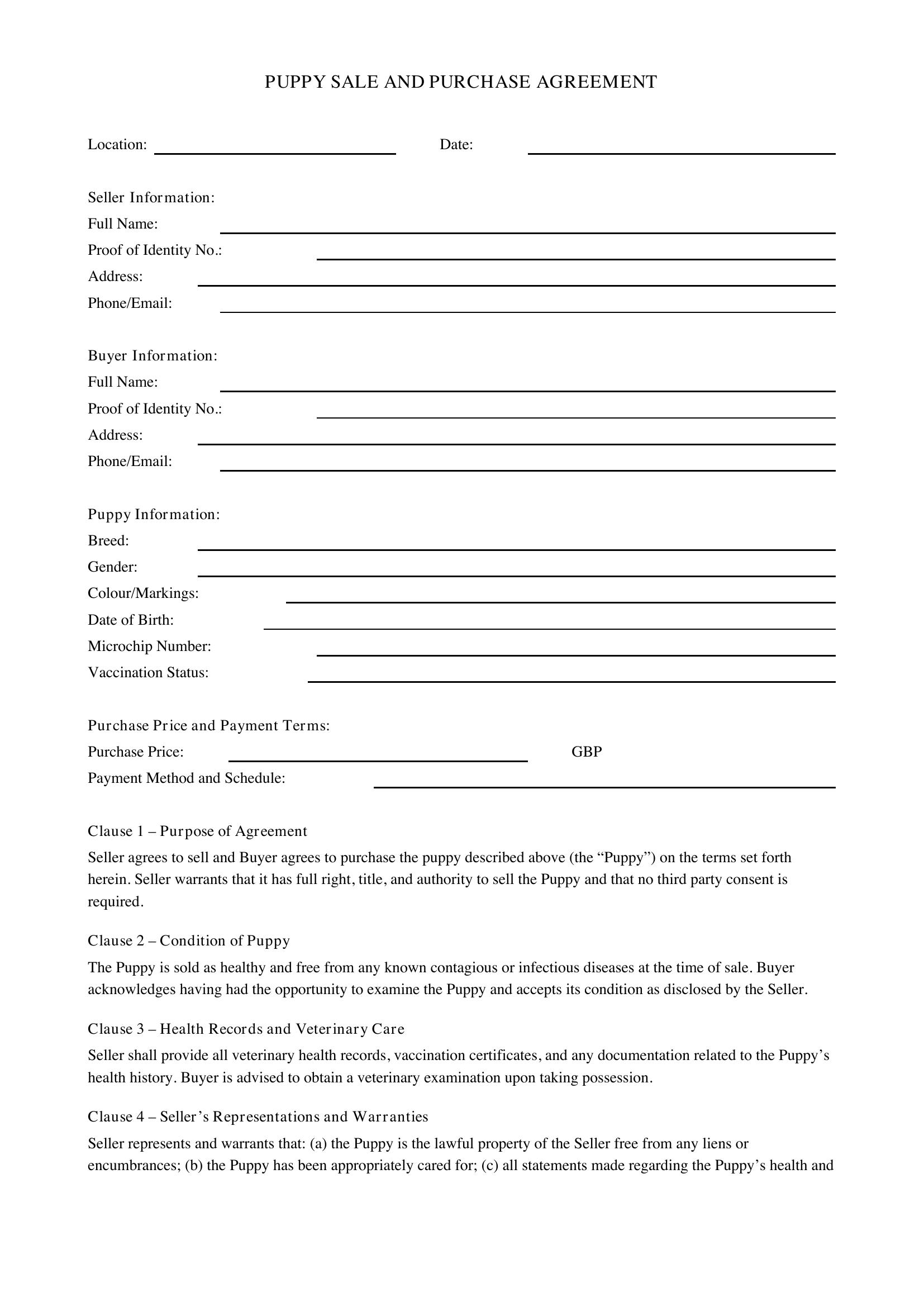 Puppy Contract Template - UK
