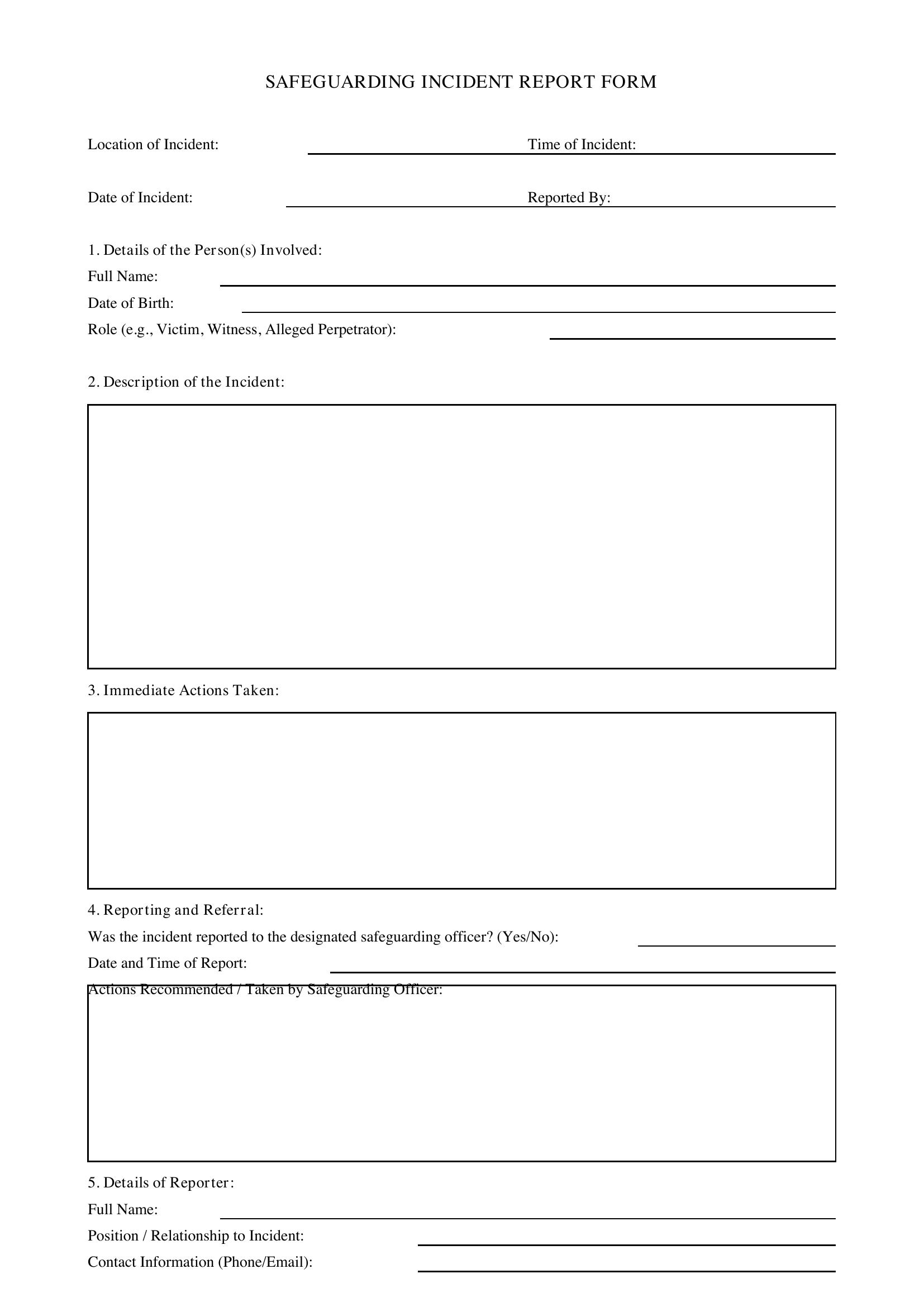 Safeguarding Incident Report Form Template - UK