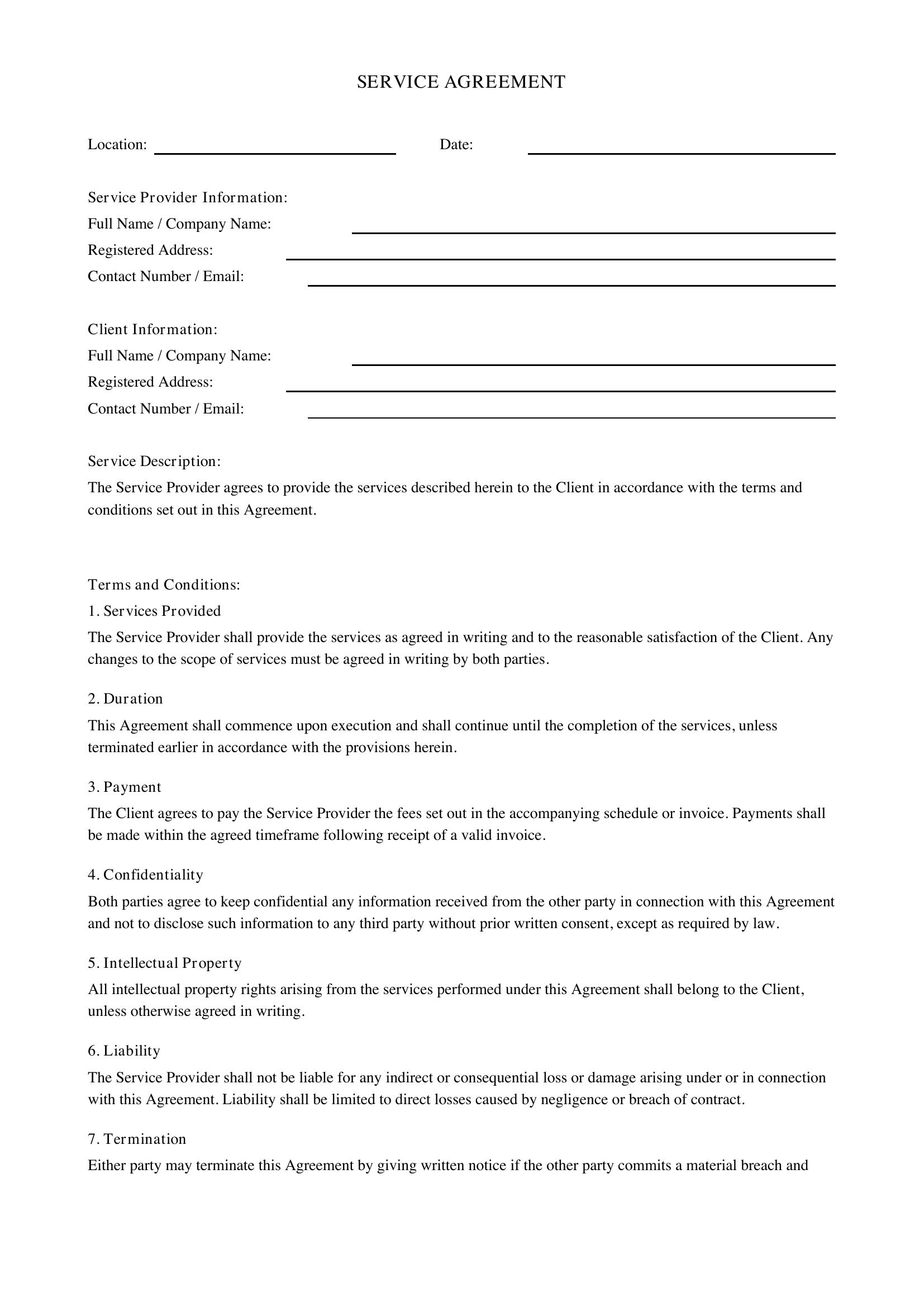 Service Agreement Template - UK