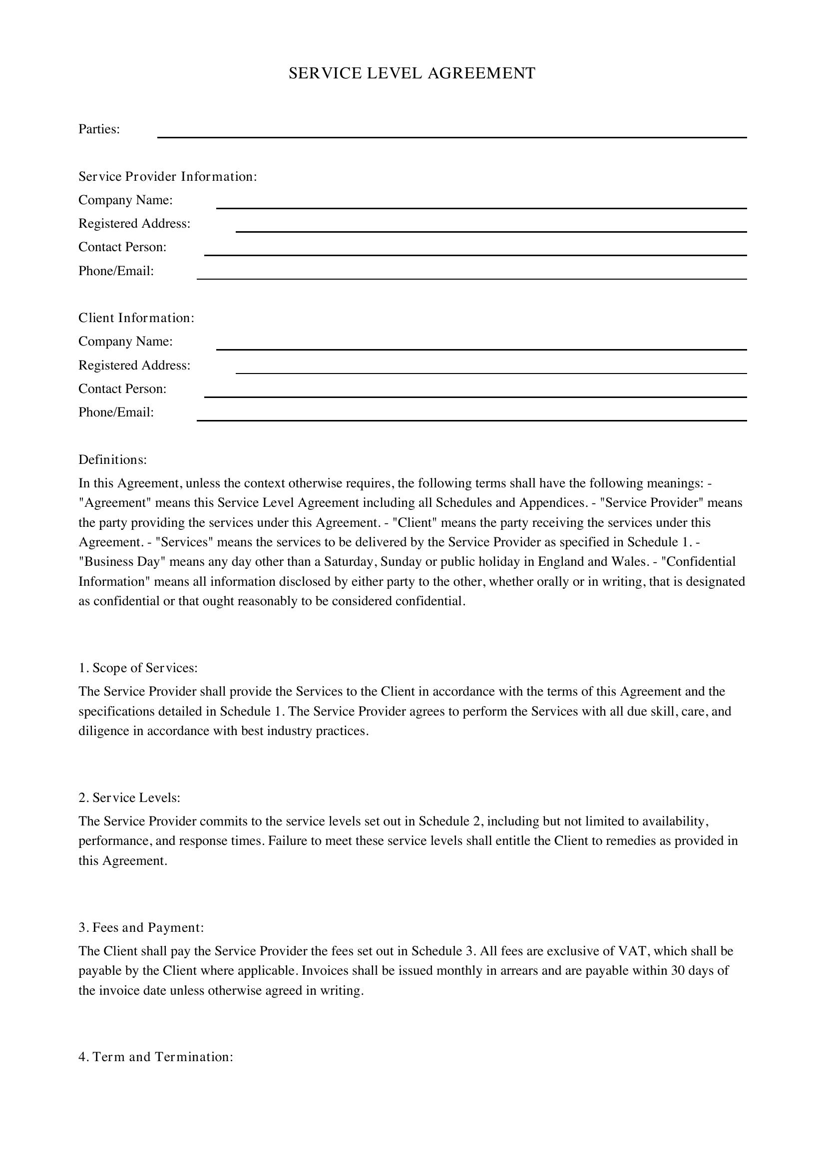 Service Level Agreement Template - UK