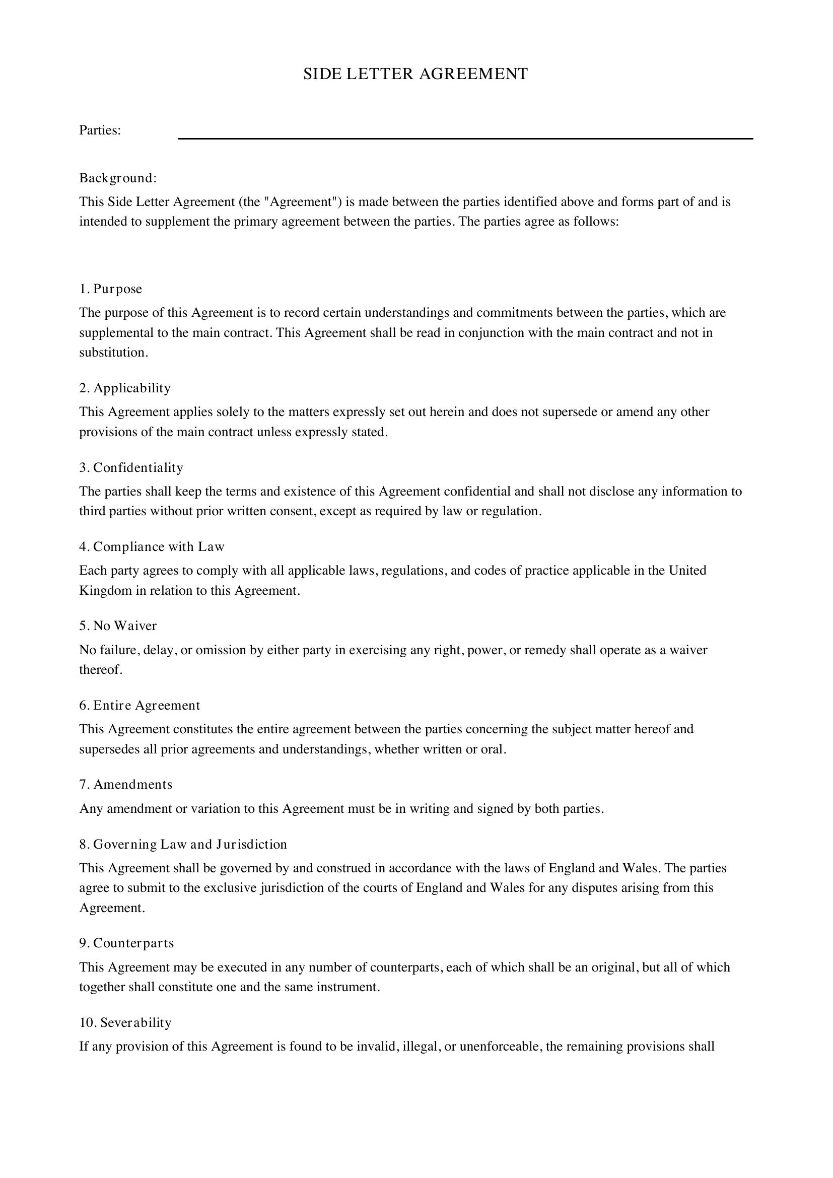 Side Letter Template - UK