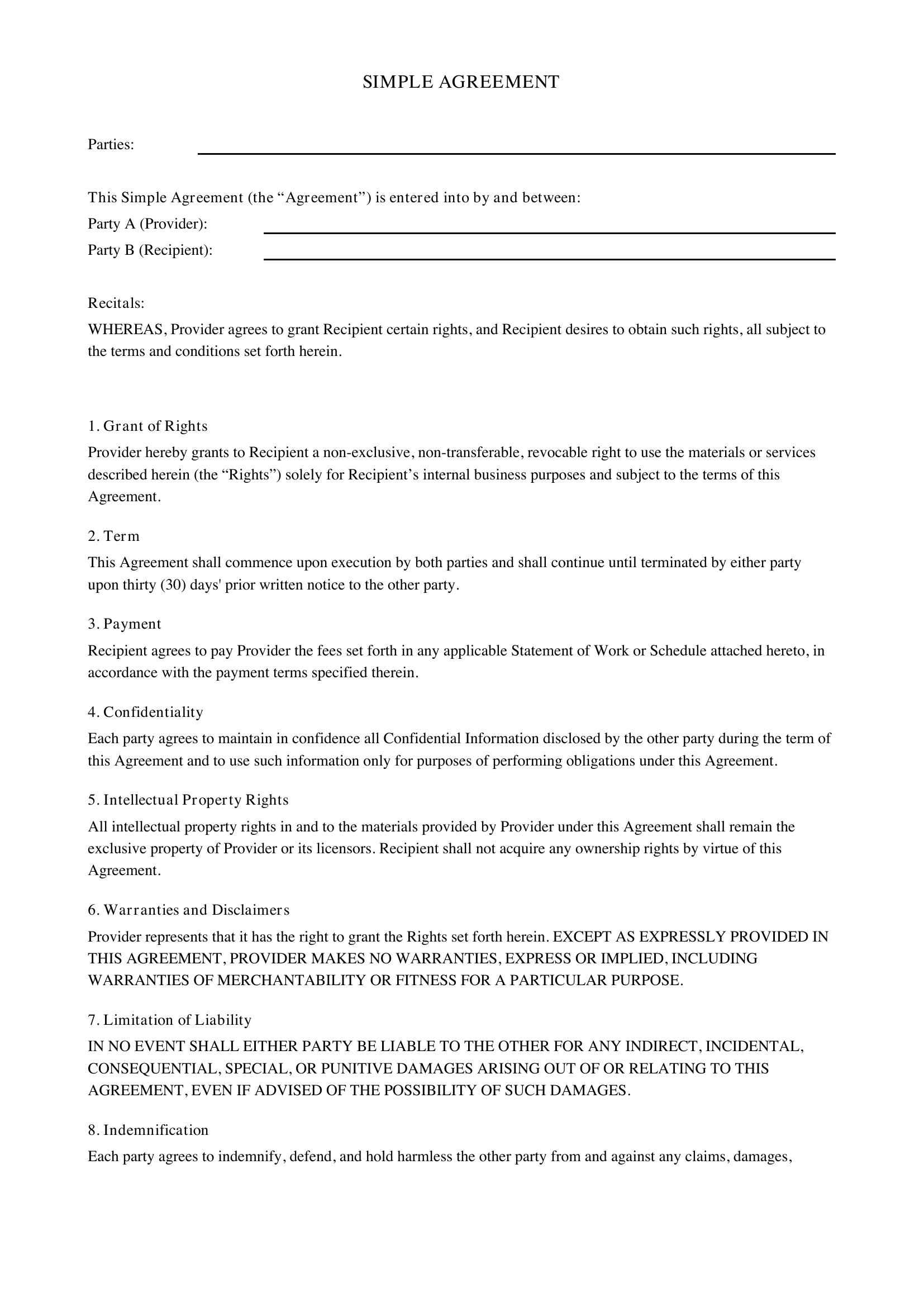 Simple Agreement Template - UK