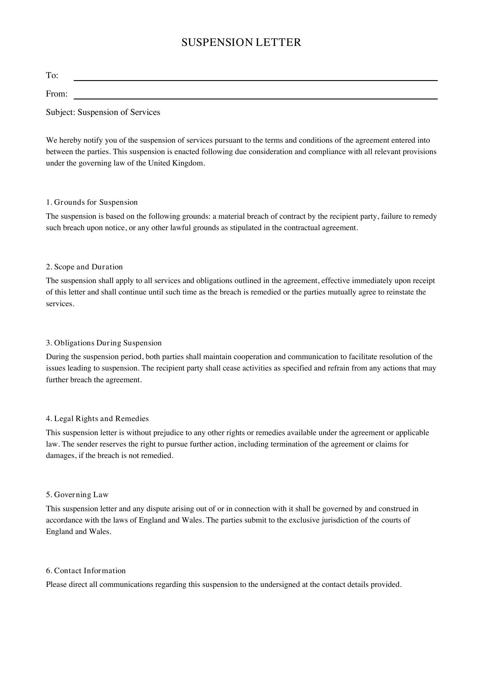Suspension Letter Template - UK