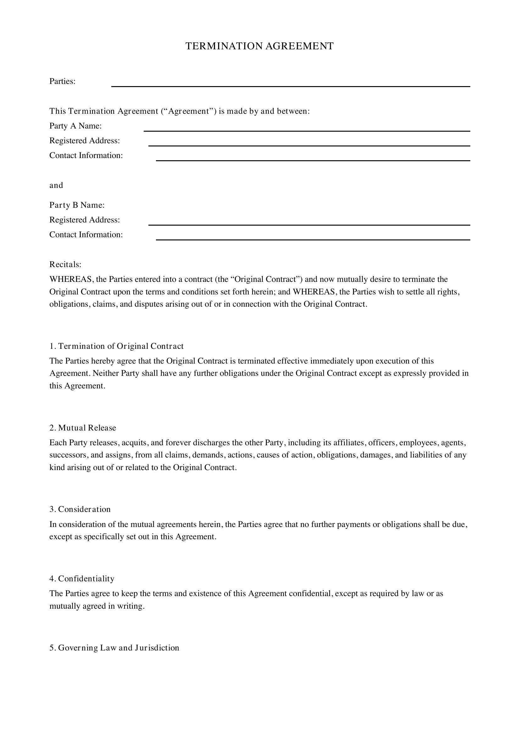 Termination Agreement Template - UK