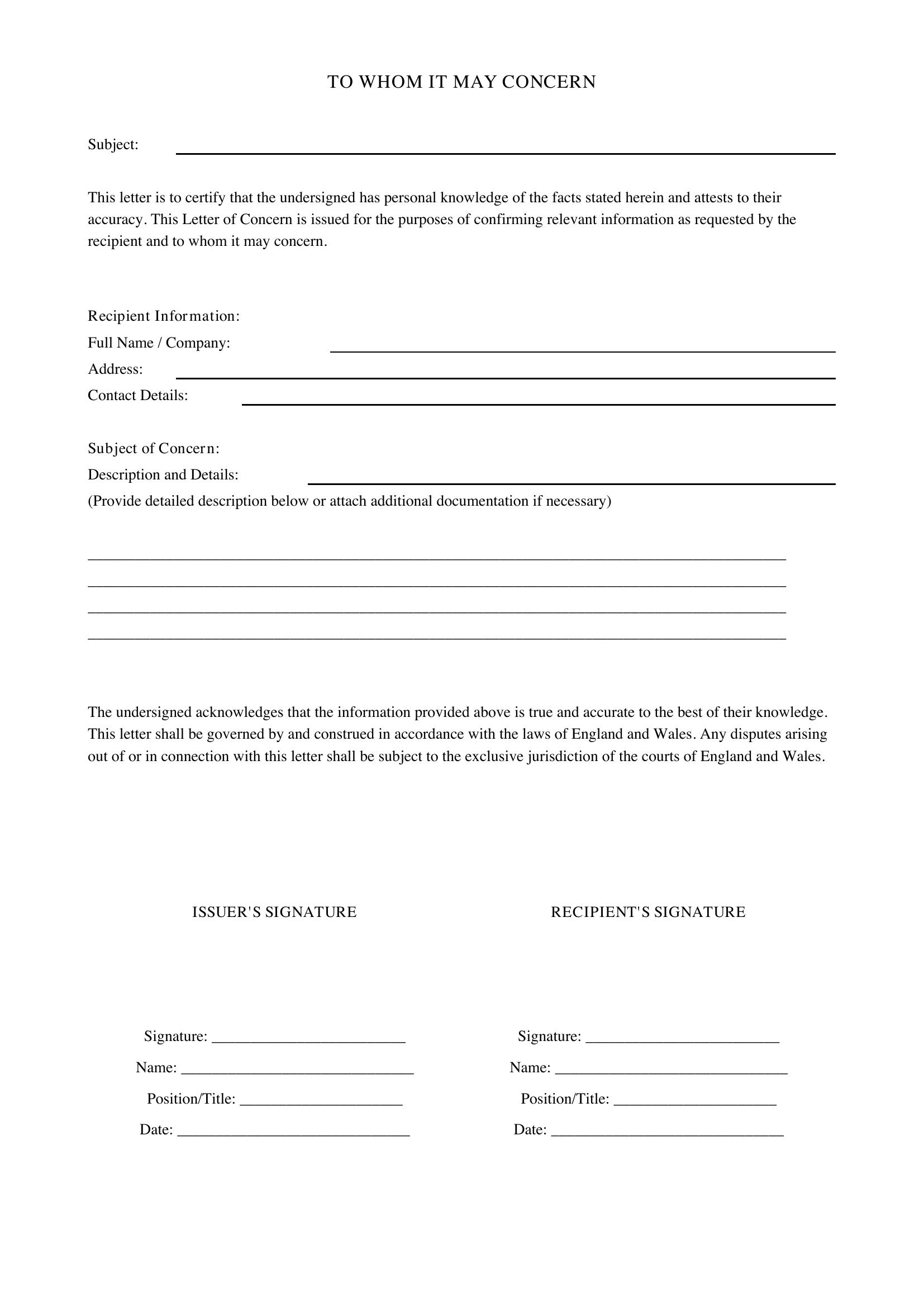 To Whom It May Concern Letter Template - UK